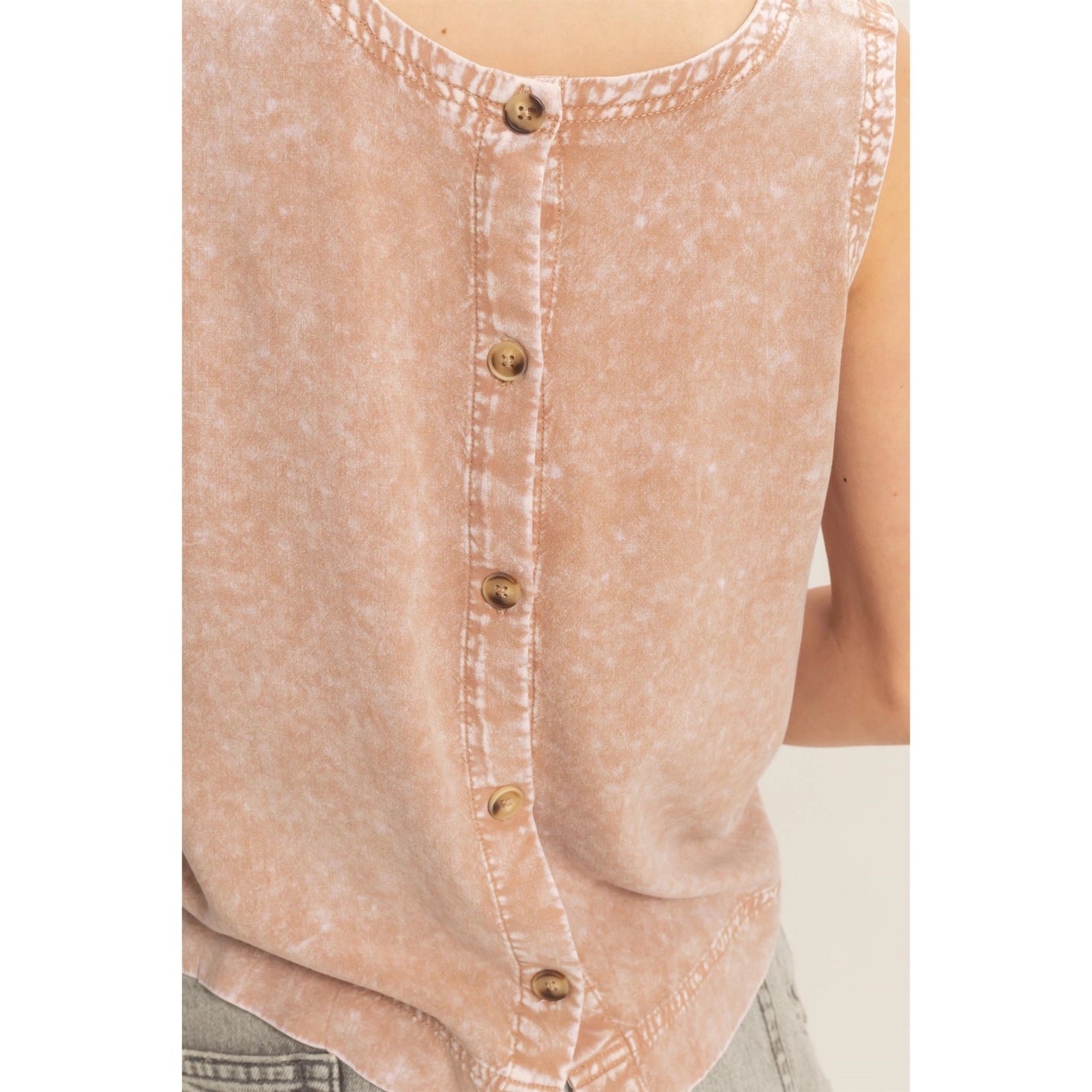 Mineral Wash Button Back Sleeveless Top