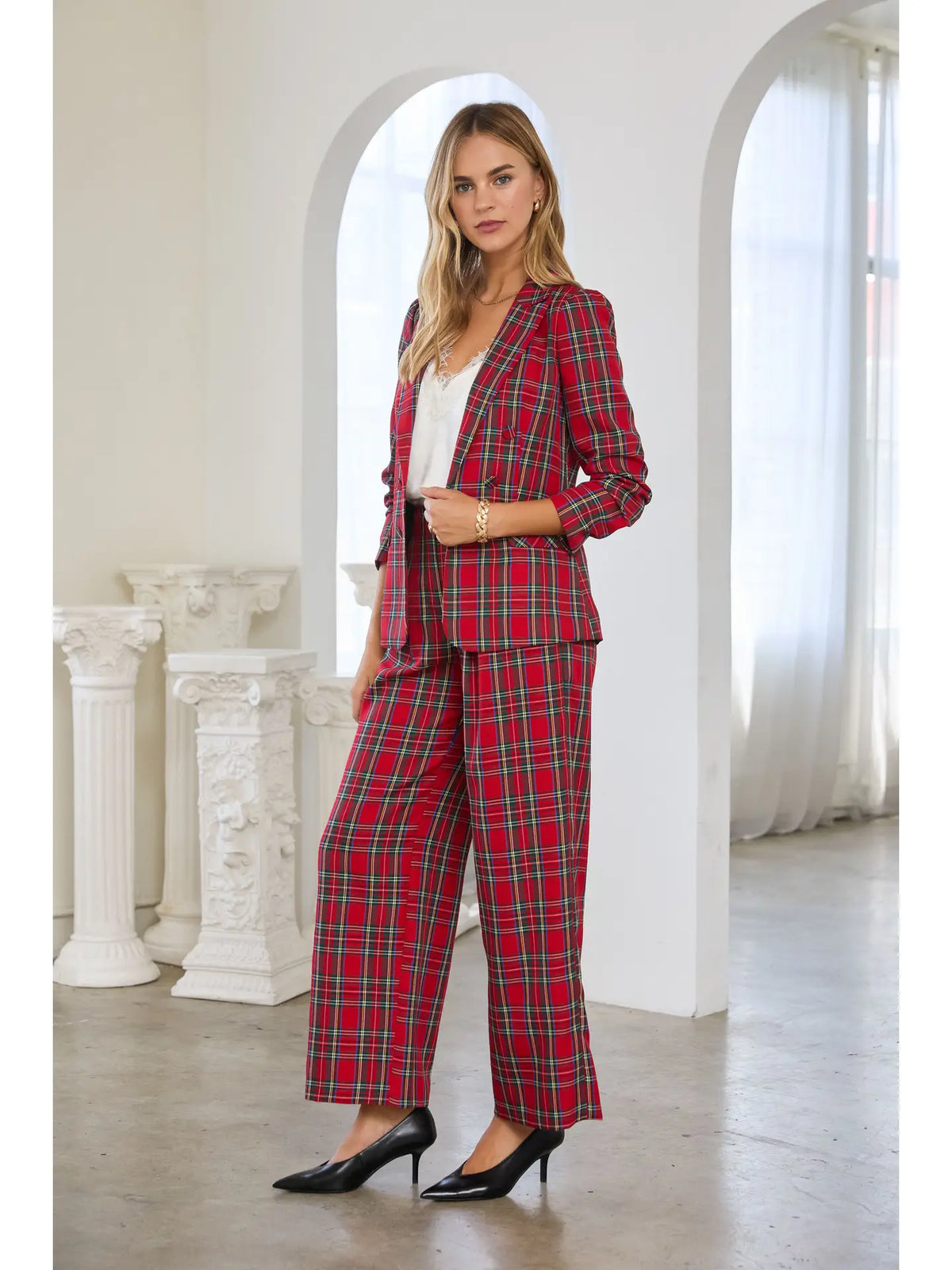 Check Yourself Plaid Double Breasted Blazer