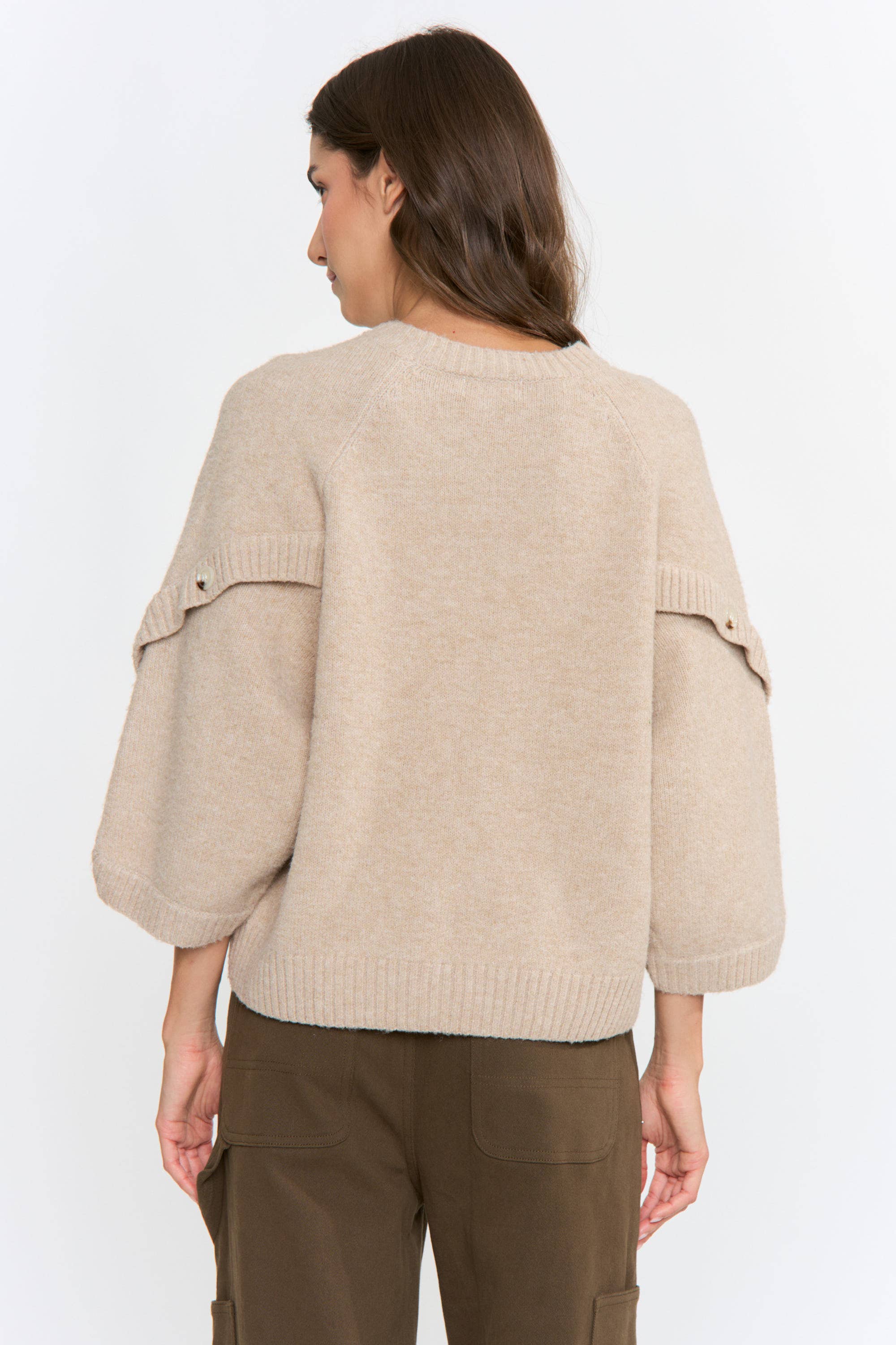 CJW27001 BUTTON SLEEVE KNIT PULLOVER