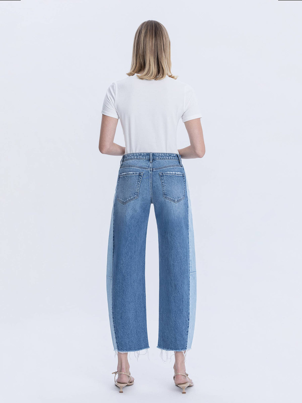 Two Tone High Rise Barrel Jean