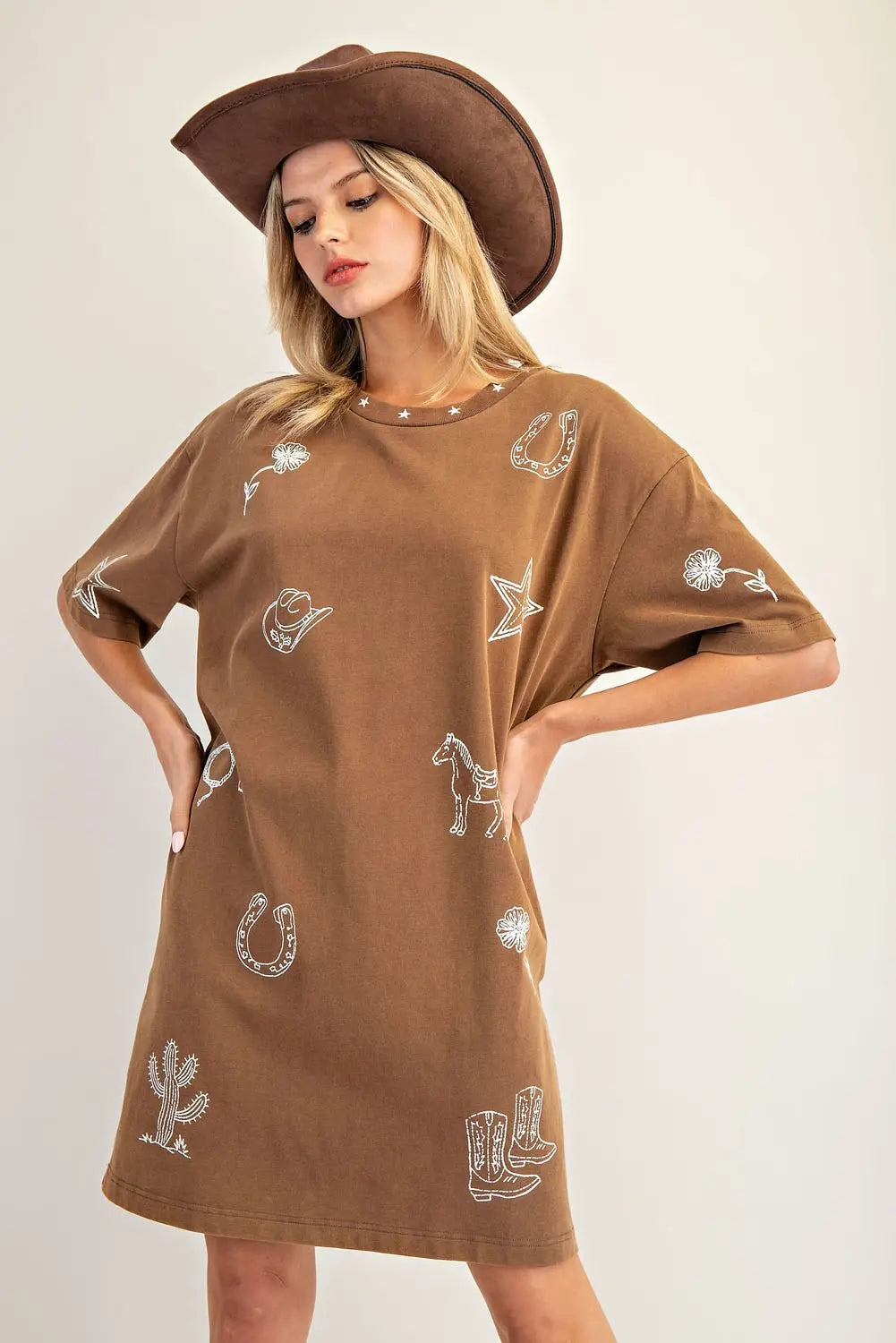 Snow Wash Western Inspired T-shirt DresS
