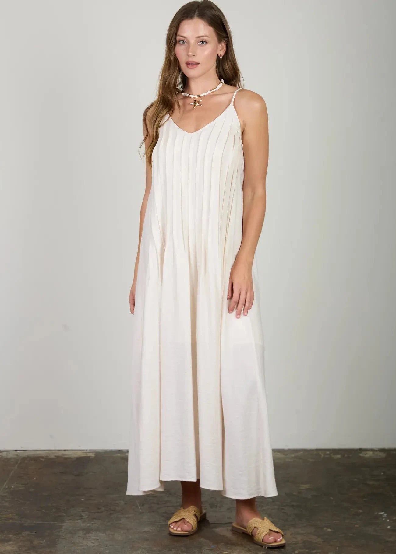 Pintuck Spaghetti Maxi Dress