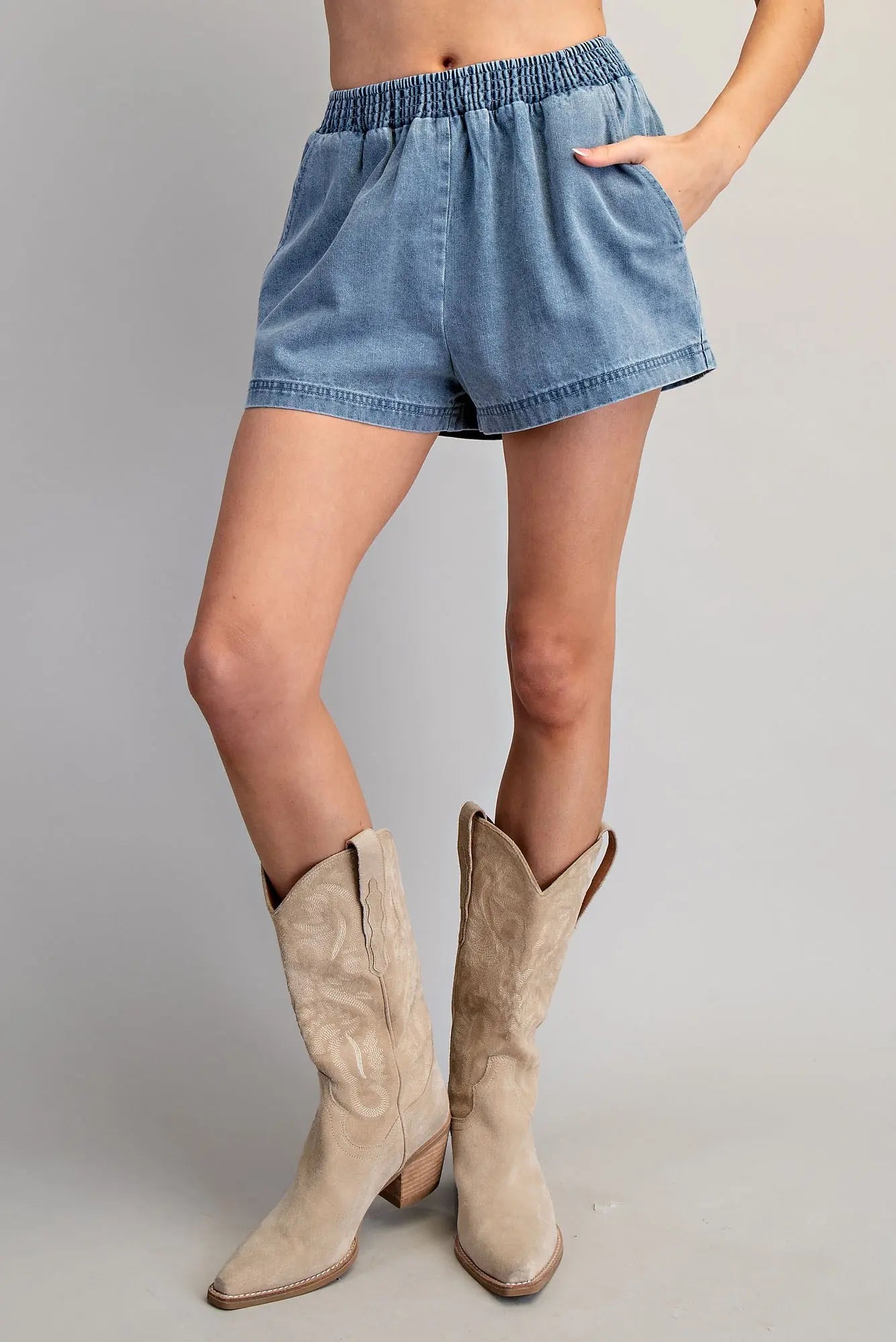Elastic Waist Denim Short