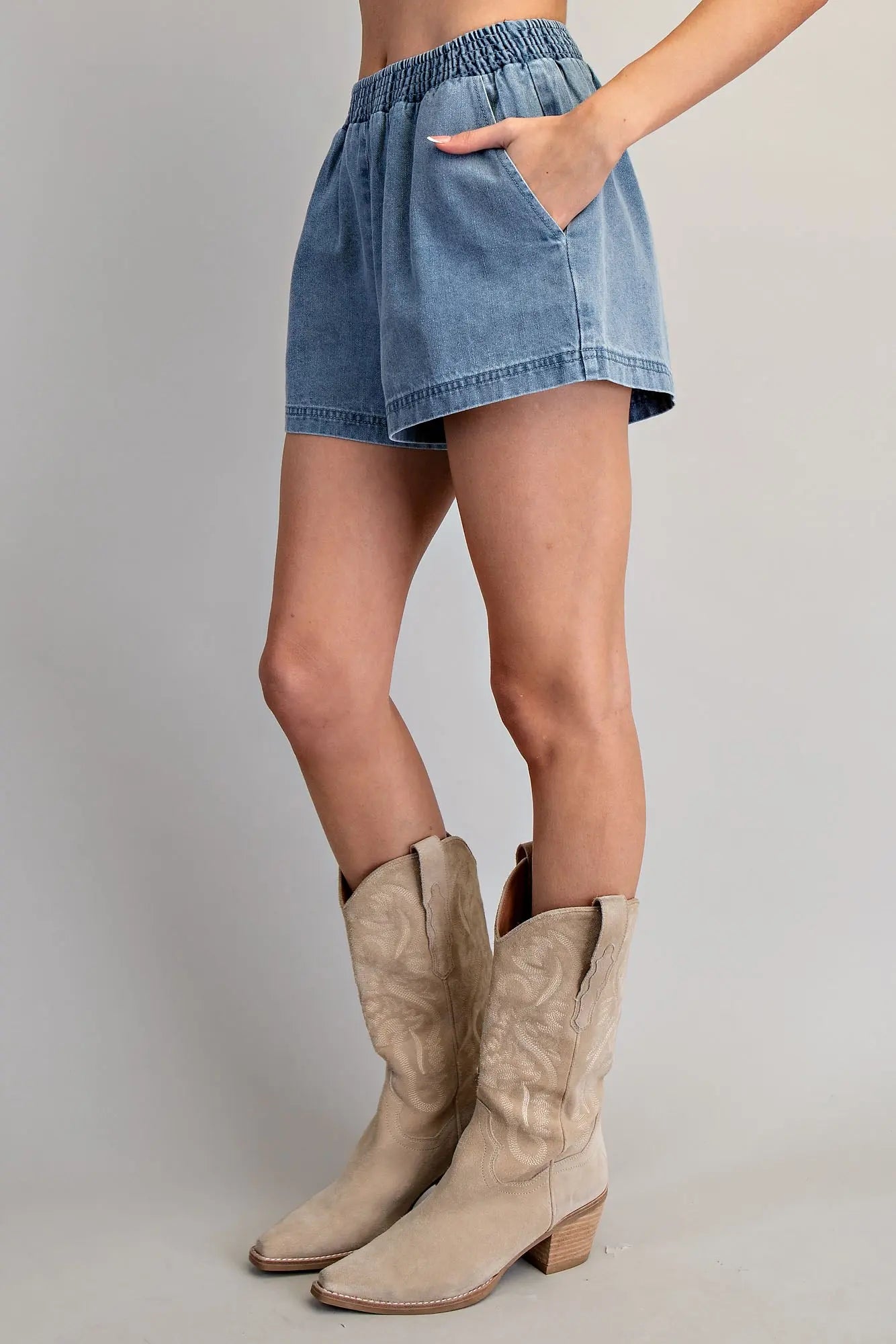 Elastic Waist Denim Short