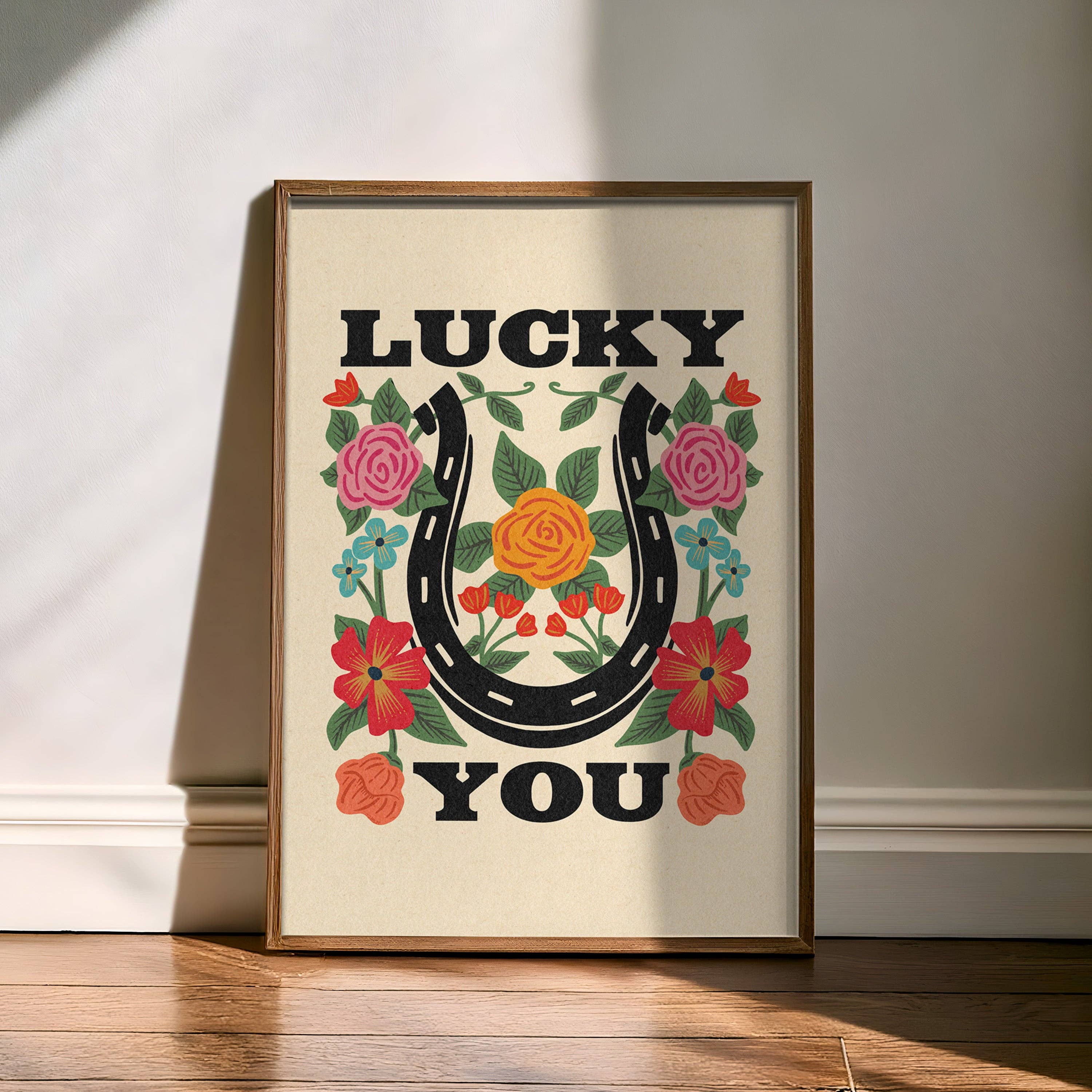 Lucky You Floral Horseshoe Art Print (FLAT)
