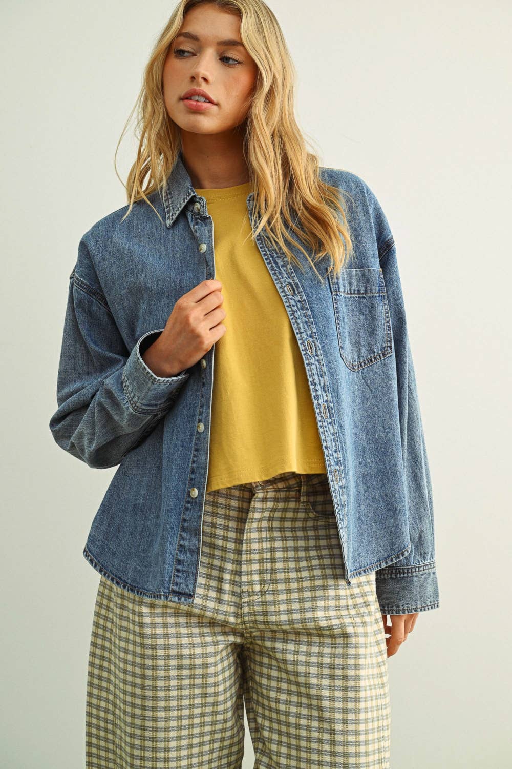 T6249 WASHED DENIM BUTTON DOWN SHIRTS