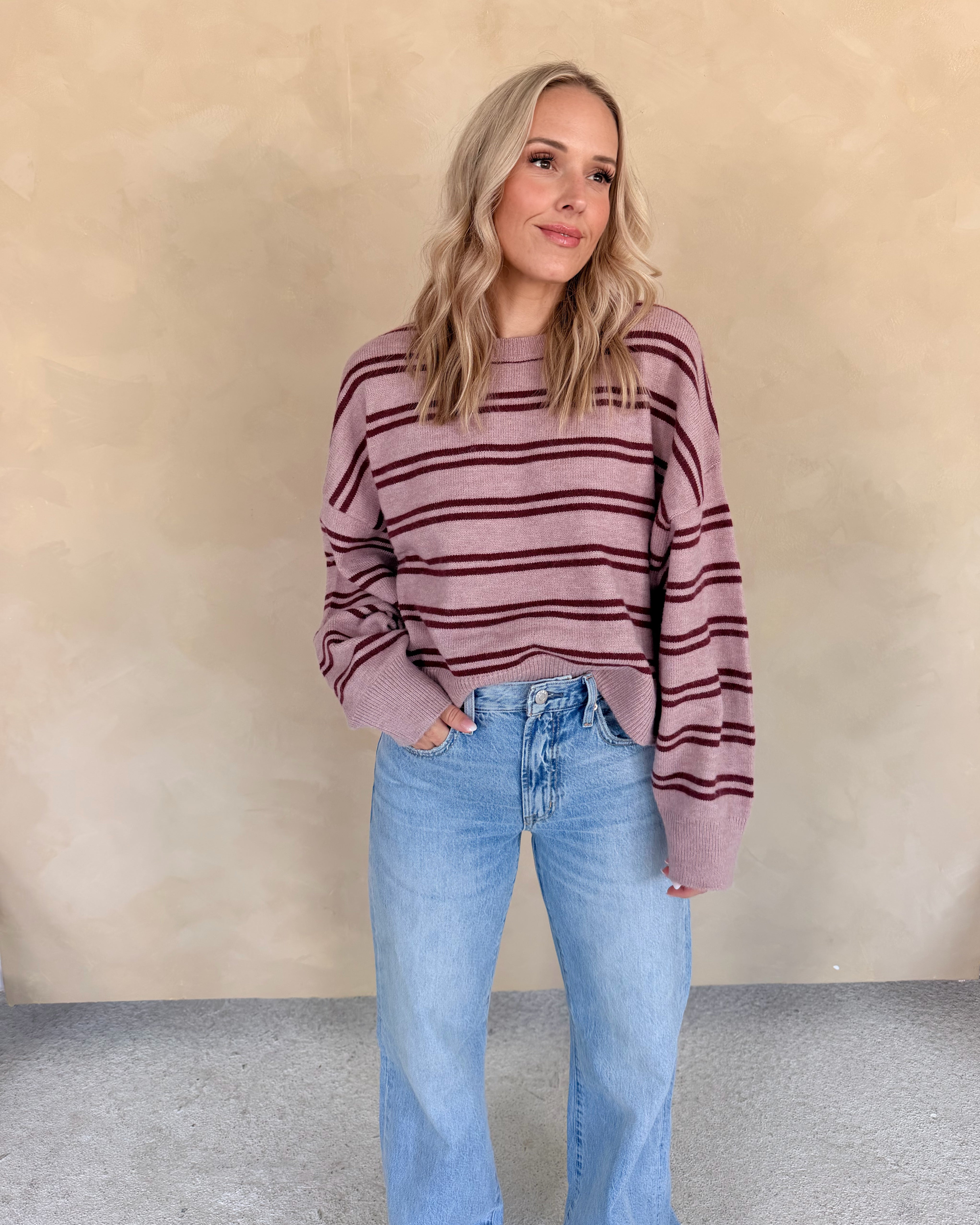 Round Neck Stripe Knit Sweater