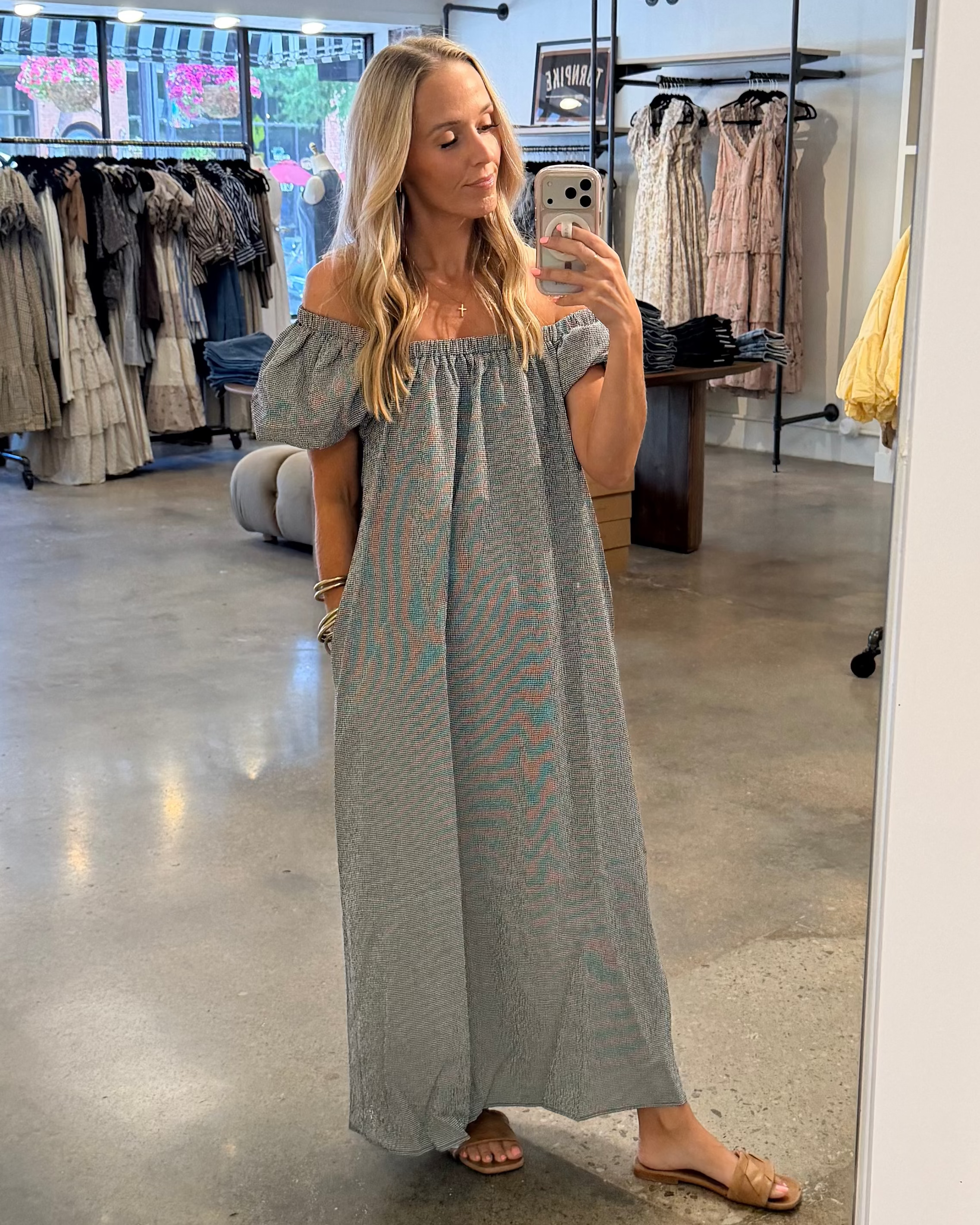 Gingham Puff Sleeve Dress