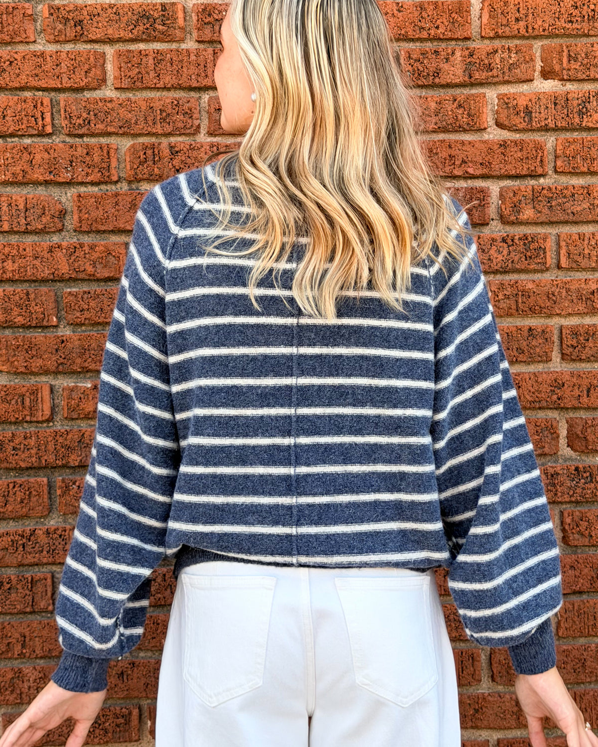 Button-Placket Stripe Knit Pullover