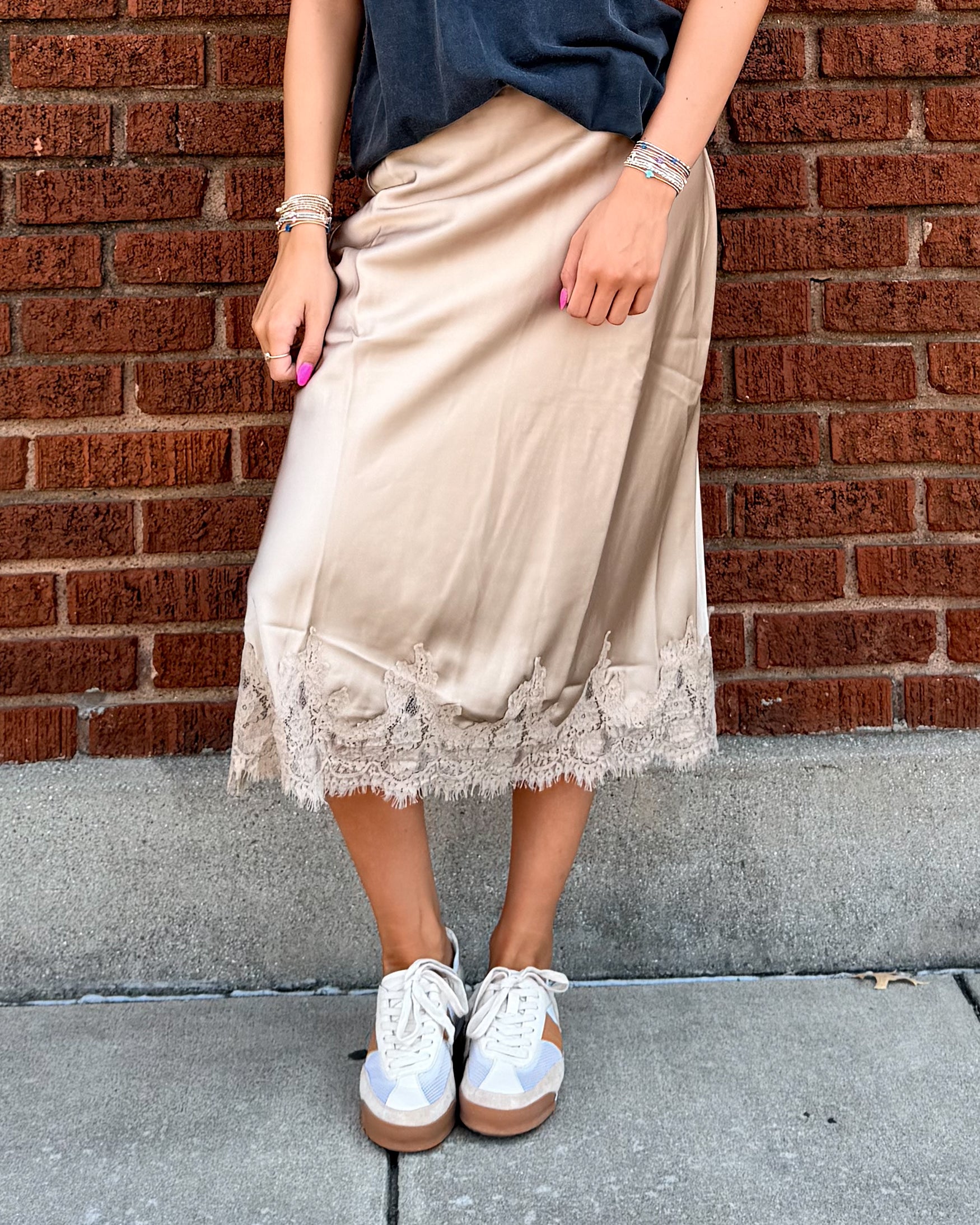 Lace Trim Midi Skirt