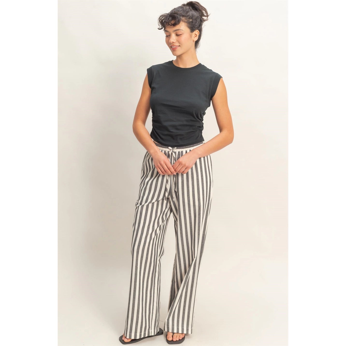 Ruched Waist Sleeveless Cotton Top