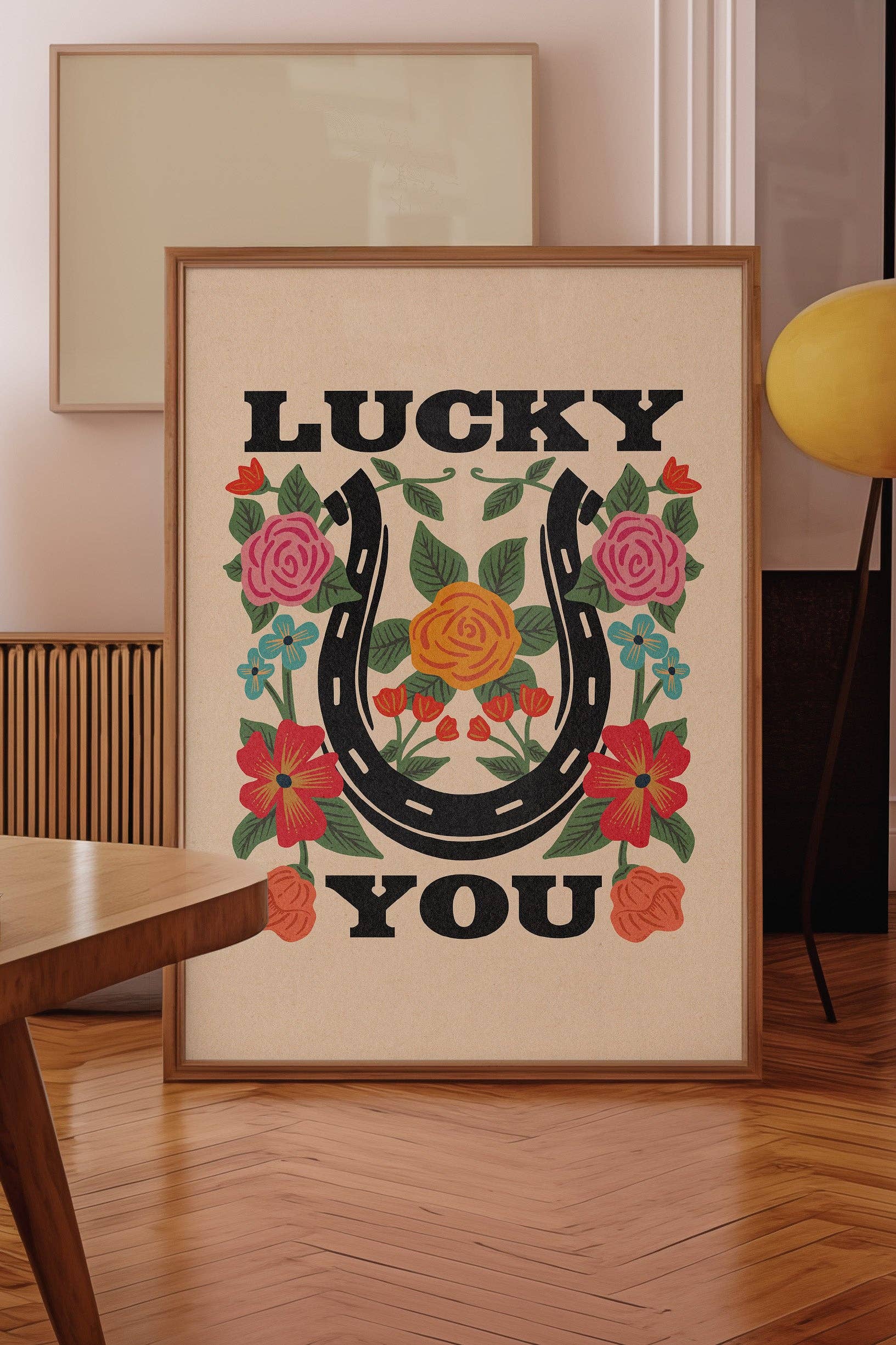 Lucky You Floral Horseshoe Art Print (FLAT)