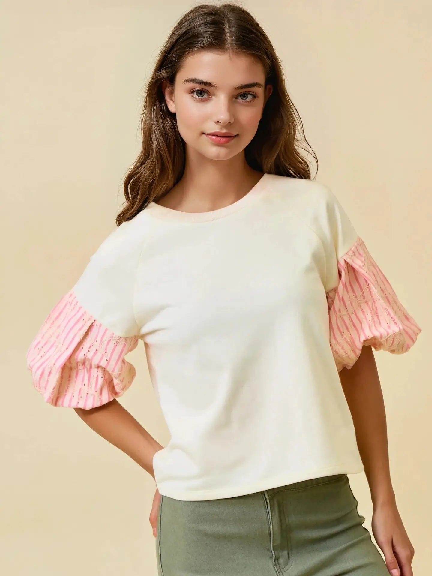 Embroidered Stripe Sleeve Top