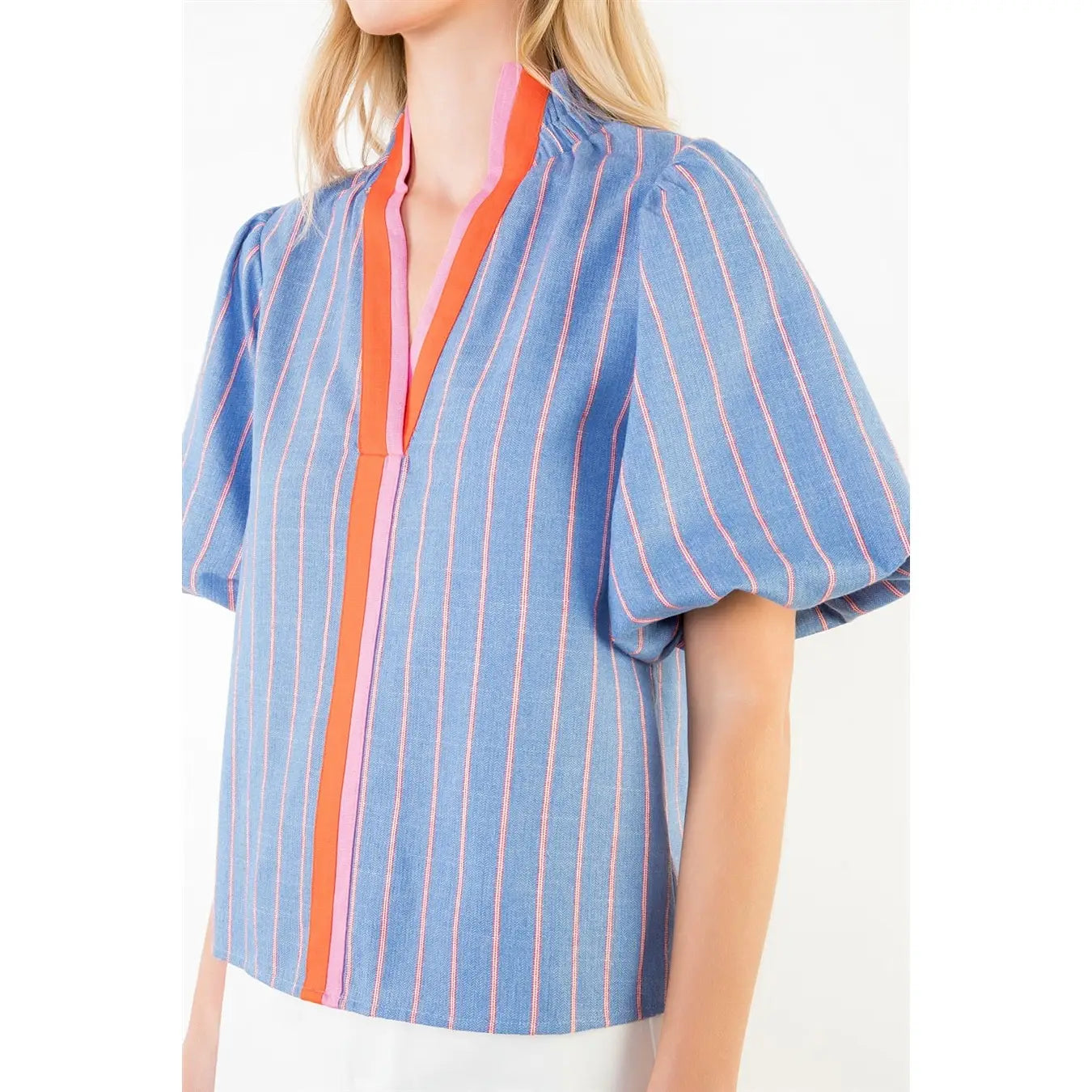 Striped Bubble Sleeve Top