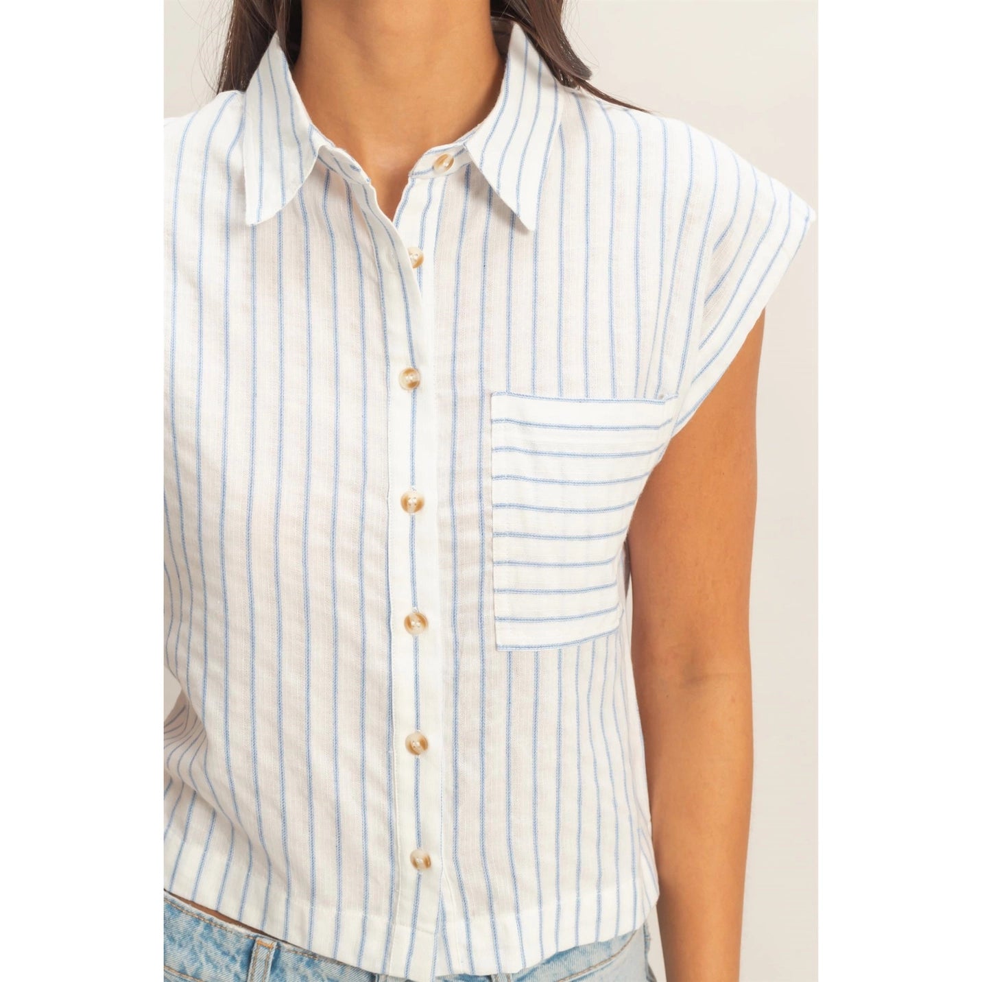 Striped Sleeveless Button-Up Shirt