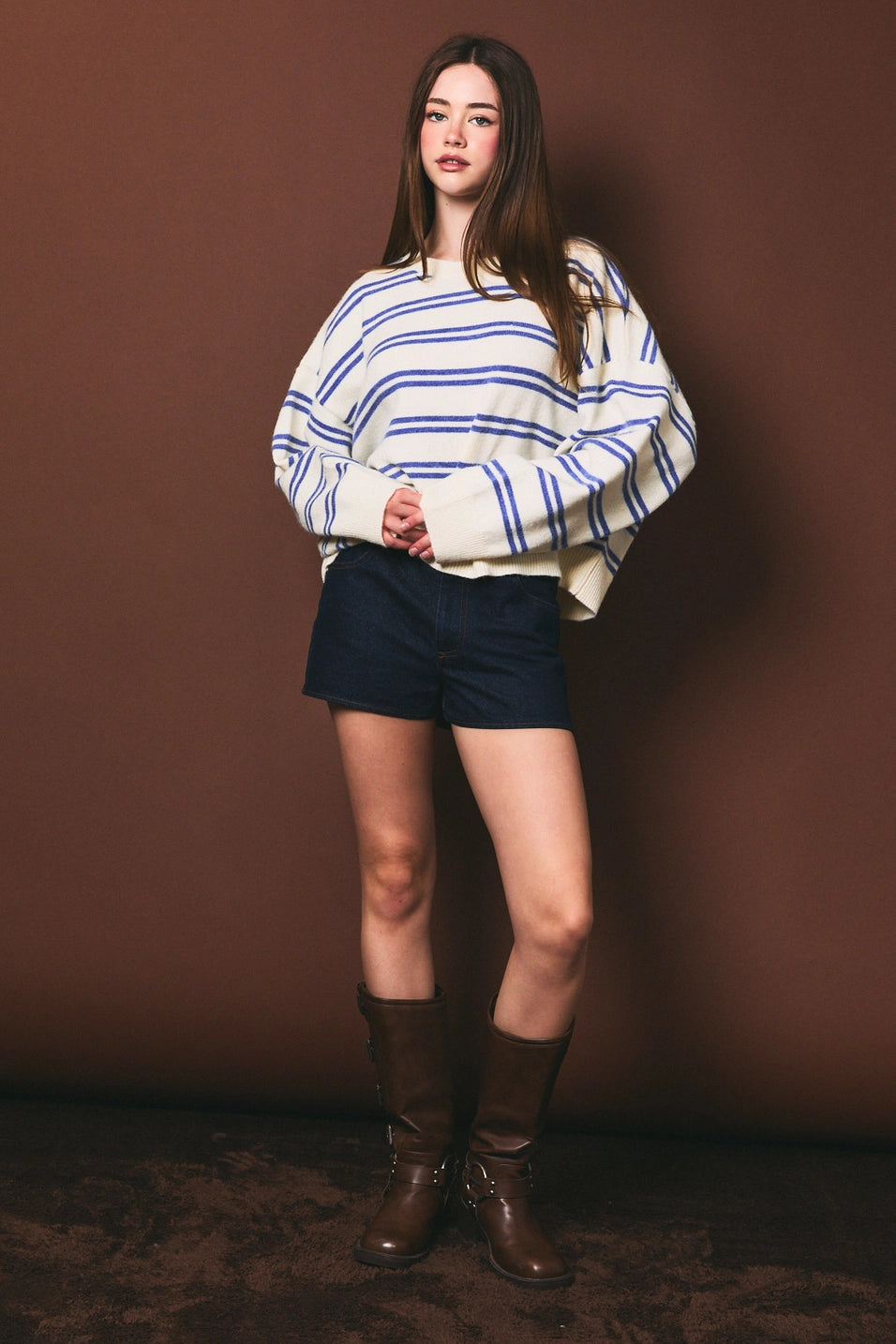 Round Neck Stripe Knit Sweater