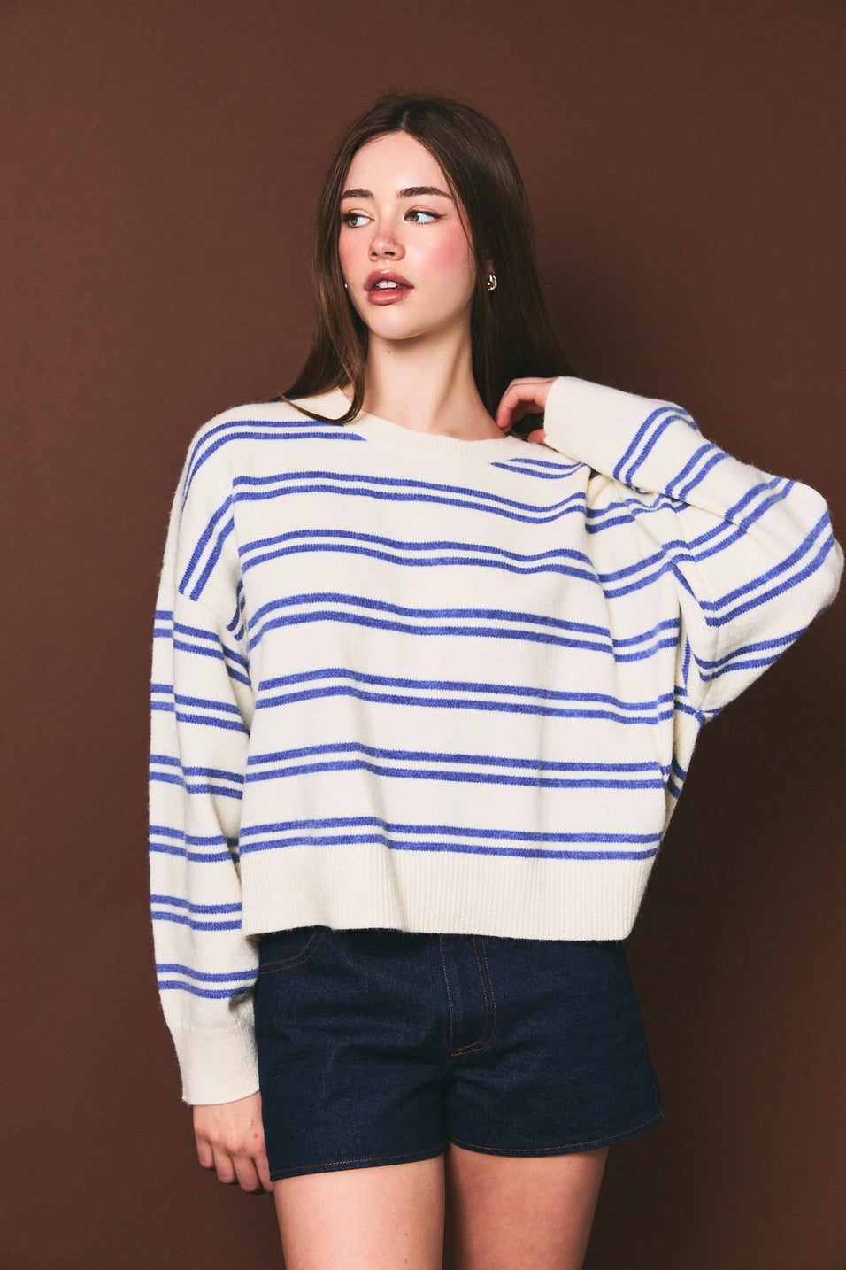 Round Neck Stripe Knit Sweater