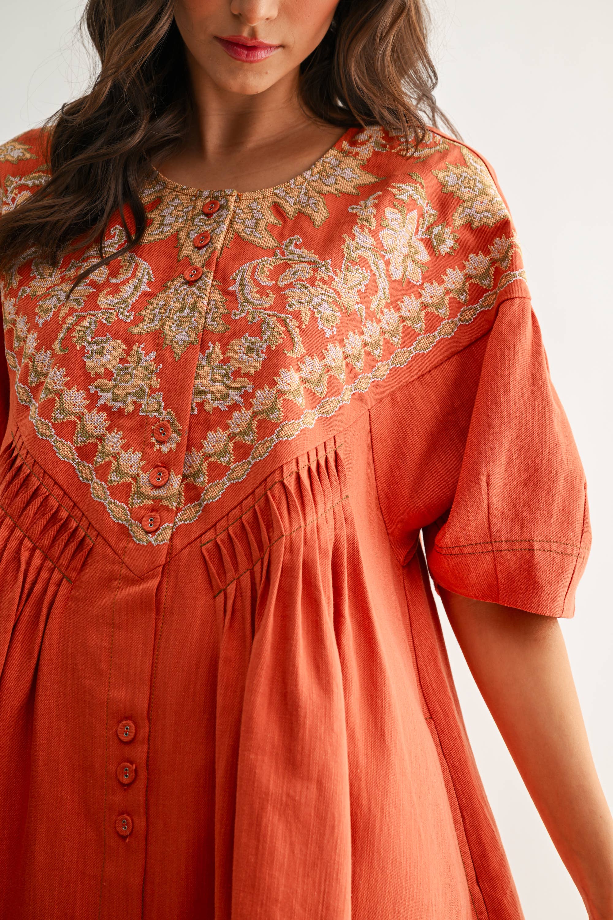 CJD26988 Embroidered Linen Tunic Dress
