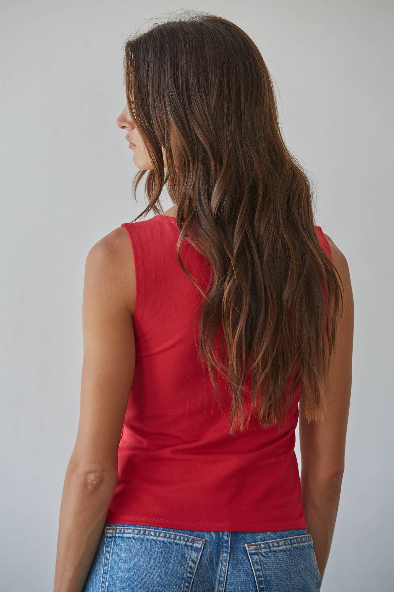 Knit Cotton Spandex Boat Neck Sleeveless Top