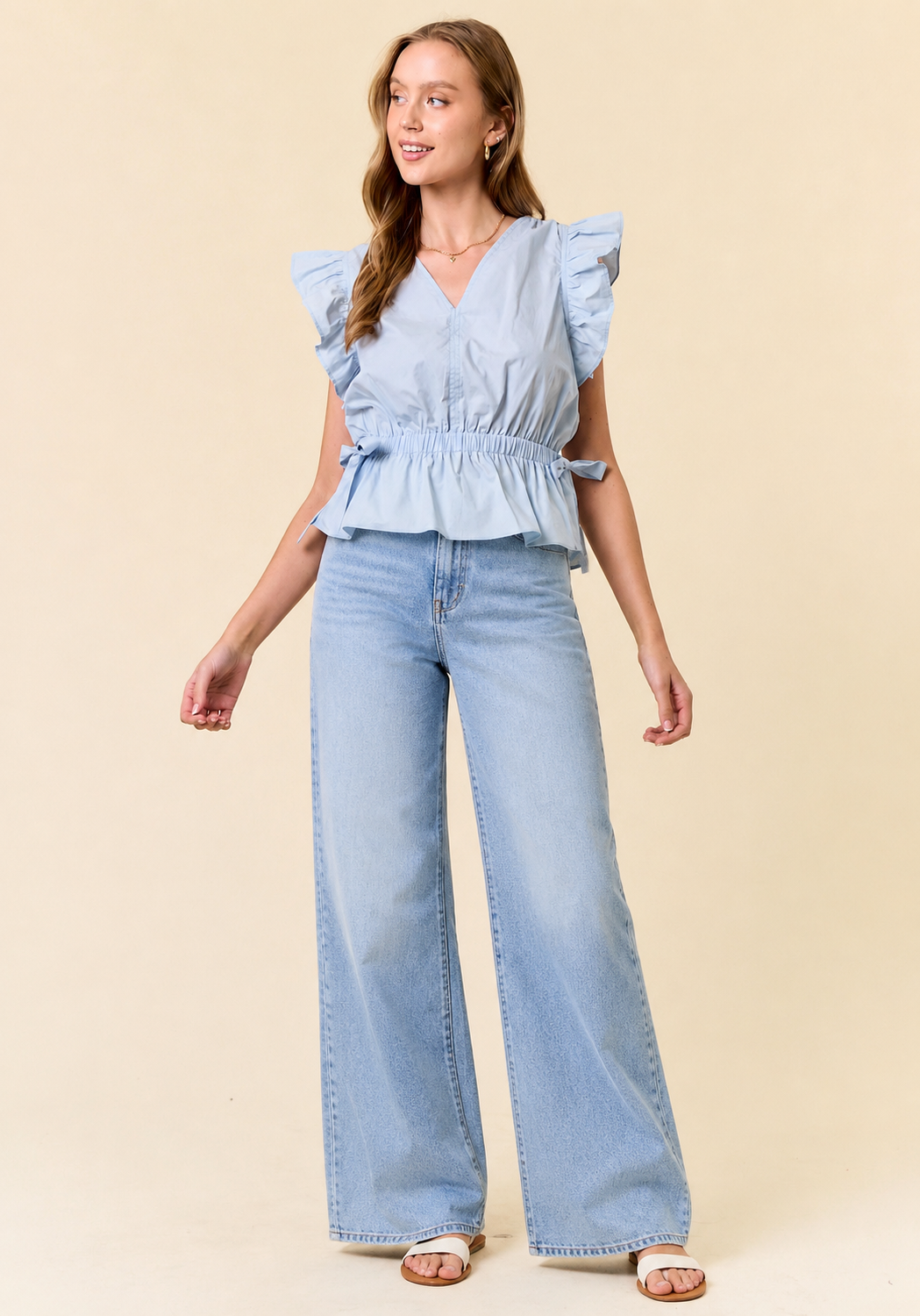 Flutter Sleeve Peplum Top