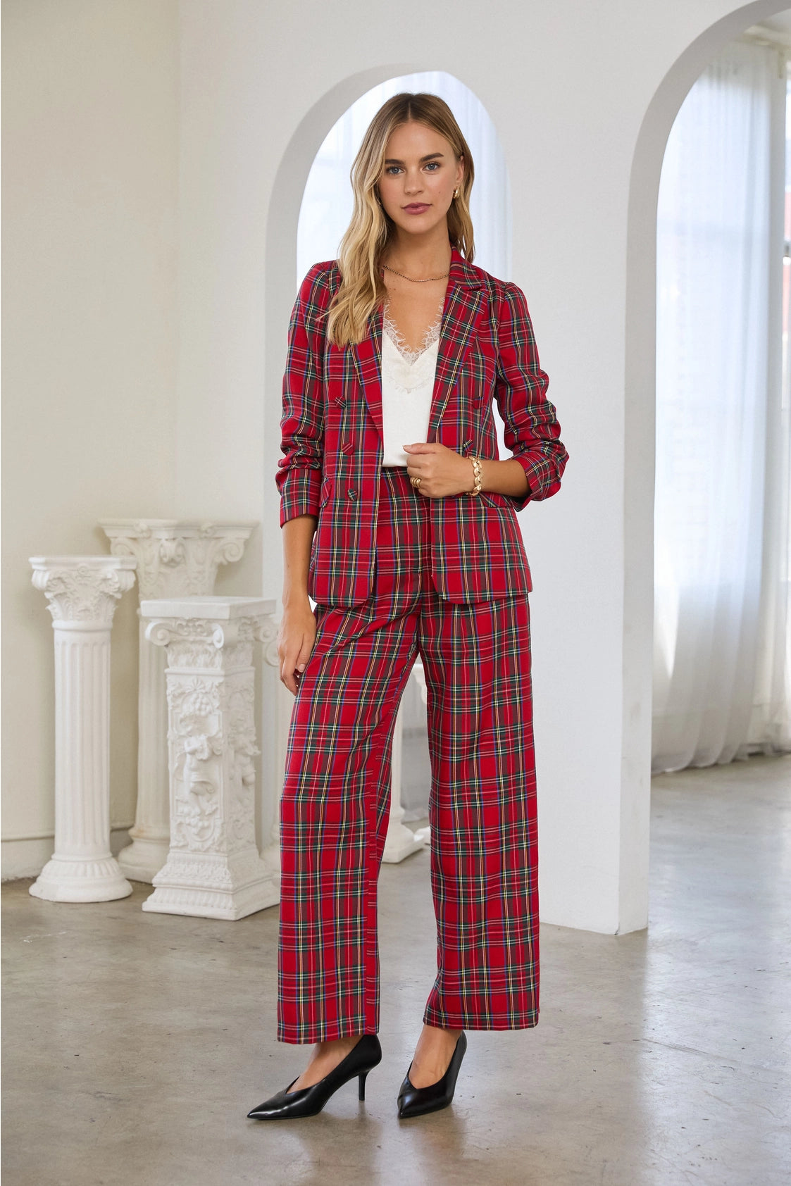 Check Yourself Plaid Double Breasted Blazer