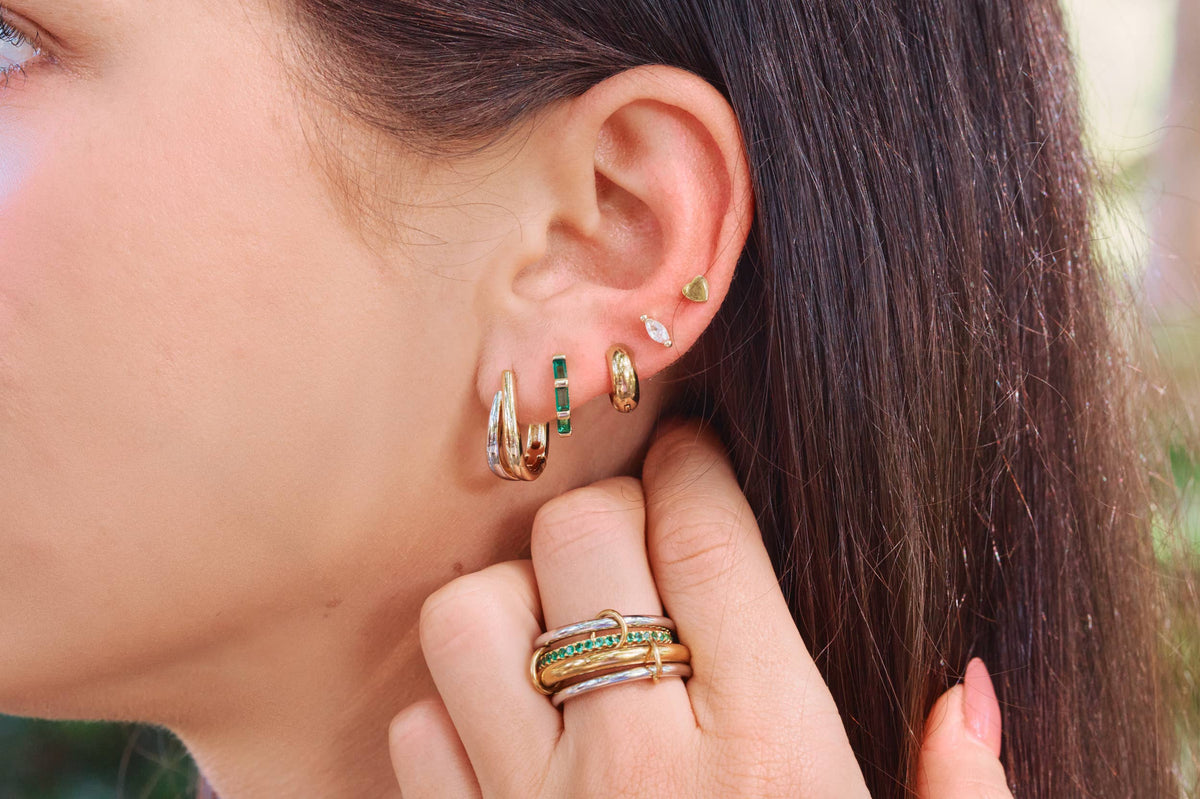 Flat Back Gold Marquise Crystal Studs