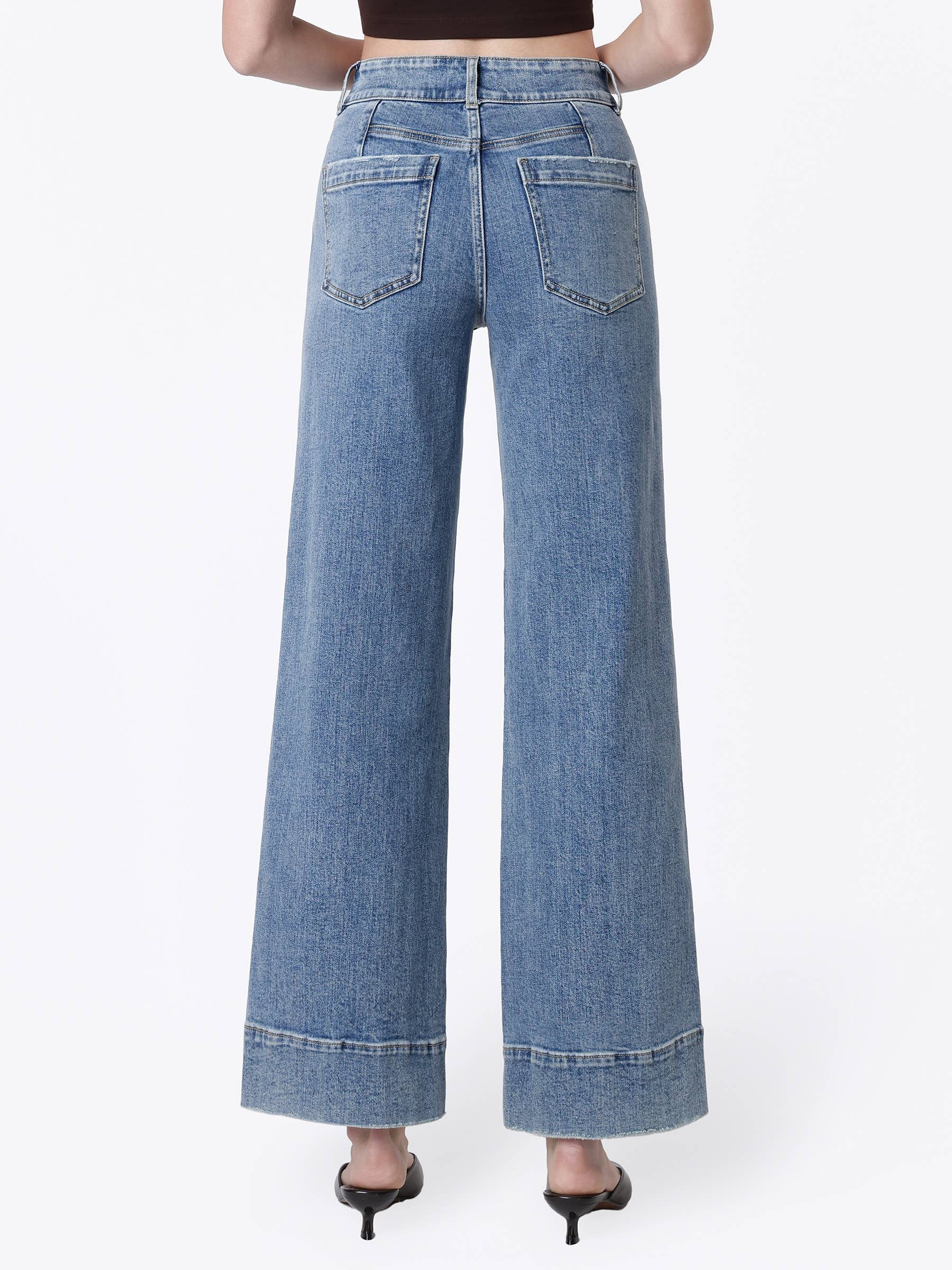SUPER HIGH RISE HALF YOKE TROUSER HEM WIDE JEANS F9095