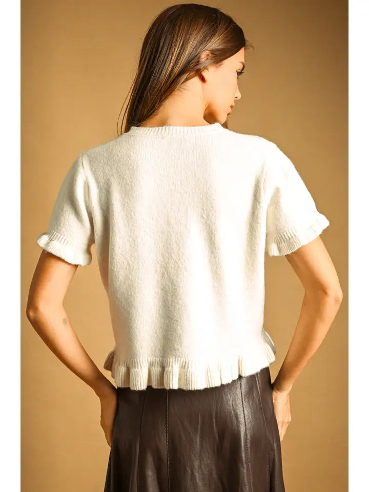 Ruffle Hem Short Sleeve Sweater Top