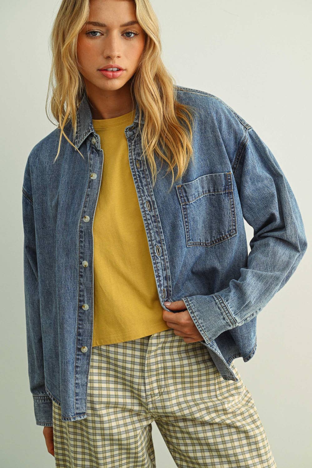 T6249 WASHED DENIM BUTTON DOWN SHIRTS