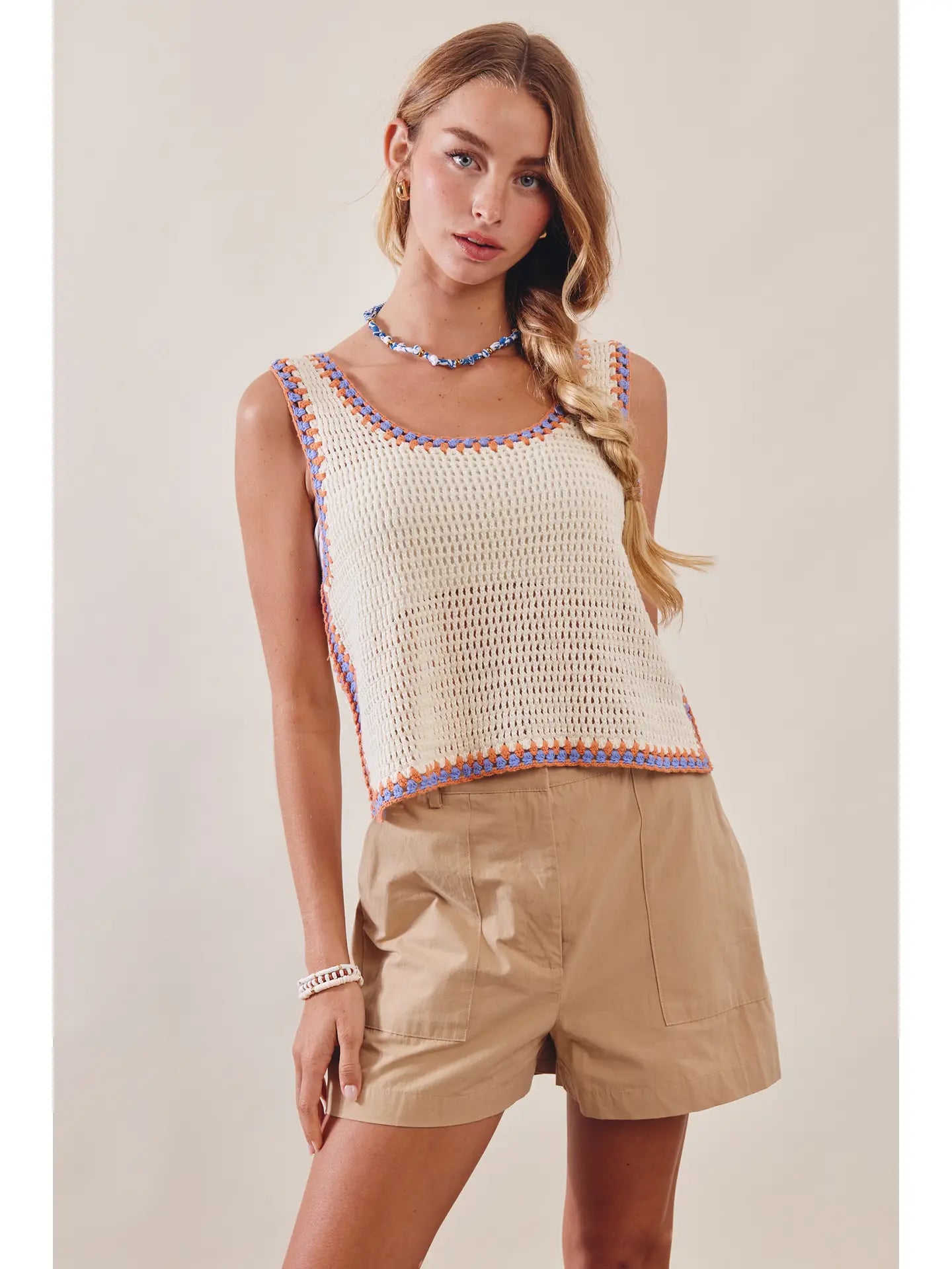 Contrast Trim Crochet Tank