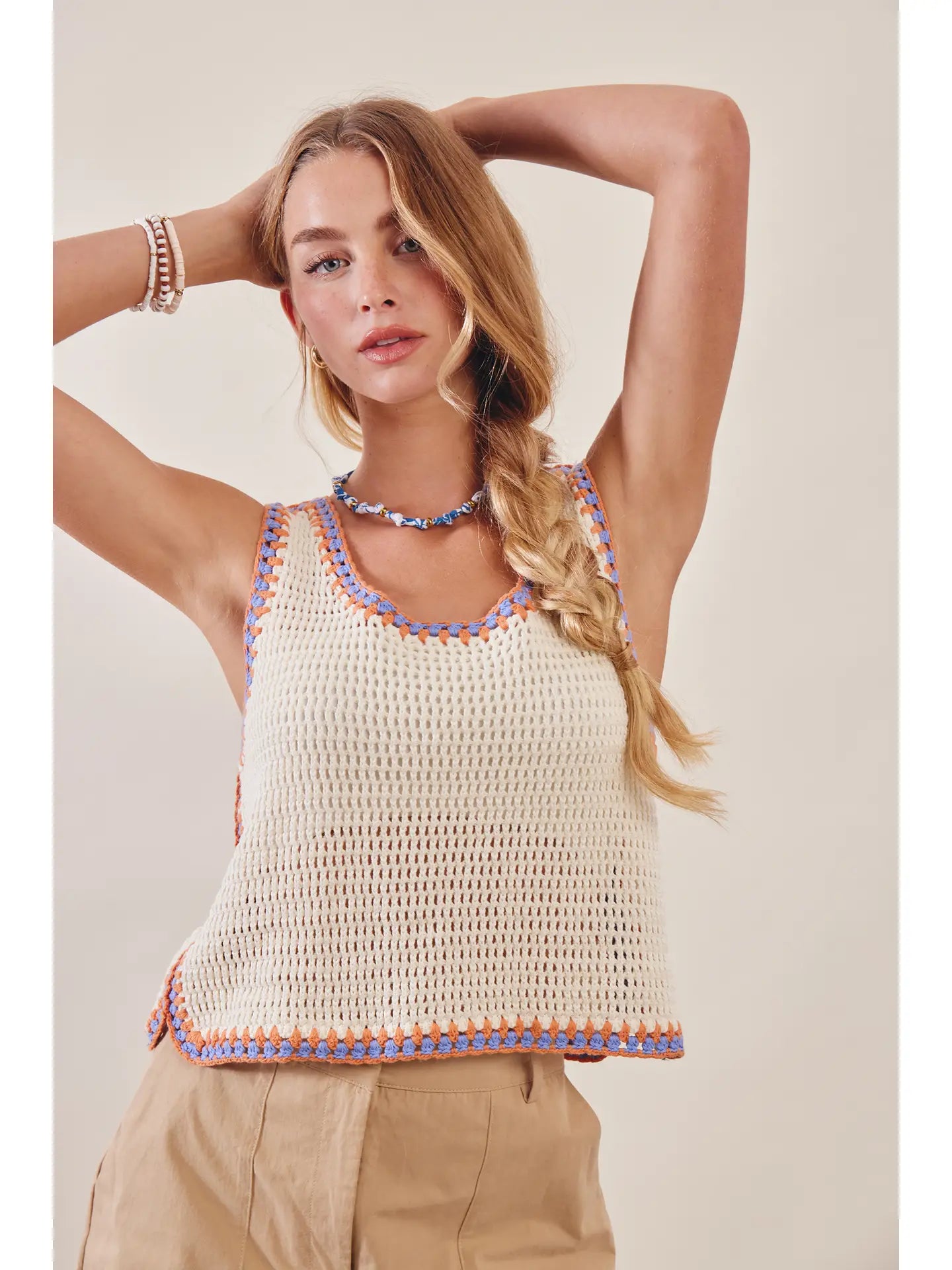 Contrast Trim Crochet Tank