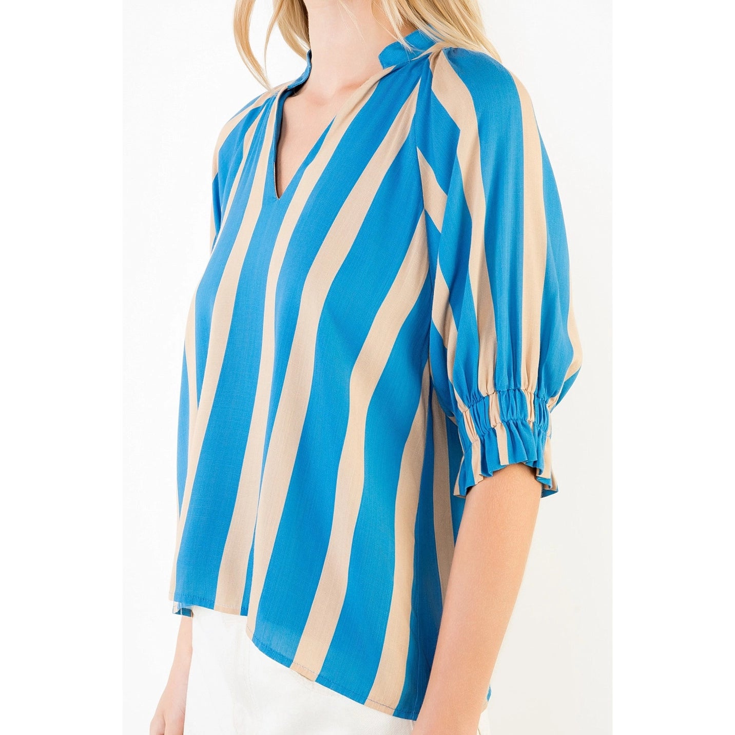 Short Sleeved Striped V-Neck