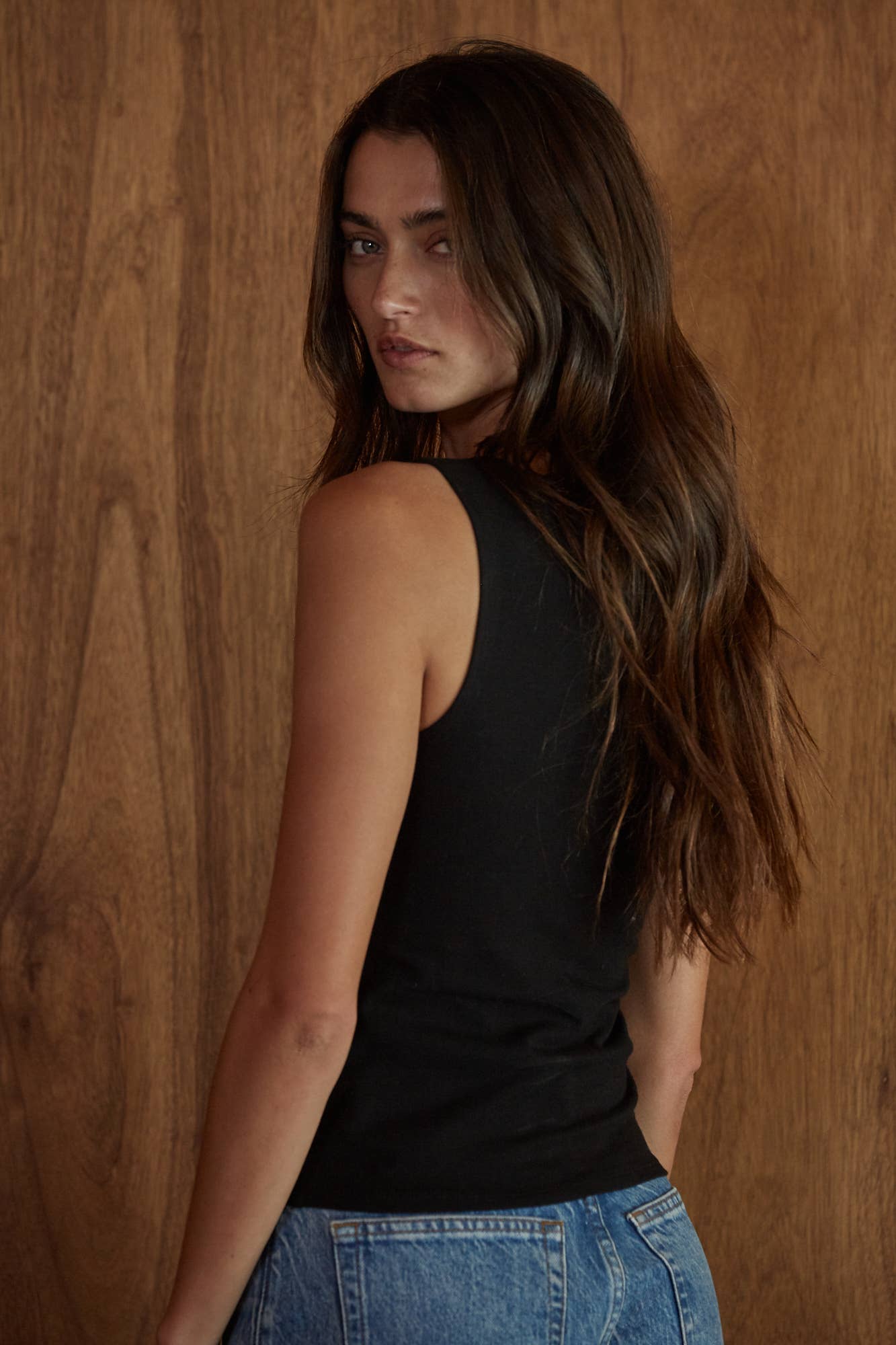 Knit Cotton Spandex Boat Neck Sleeveless Top