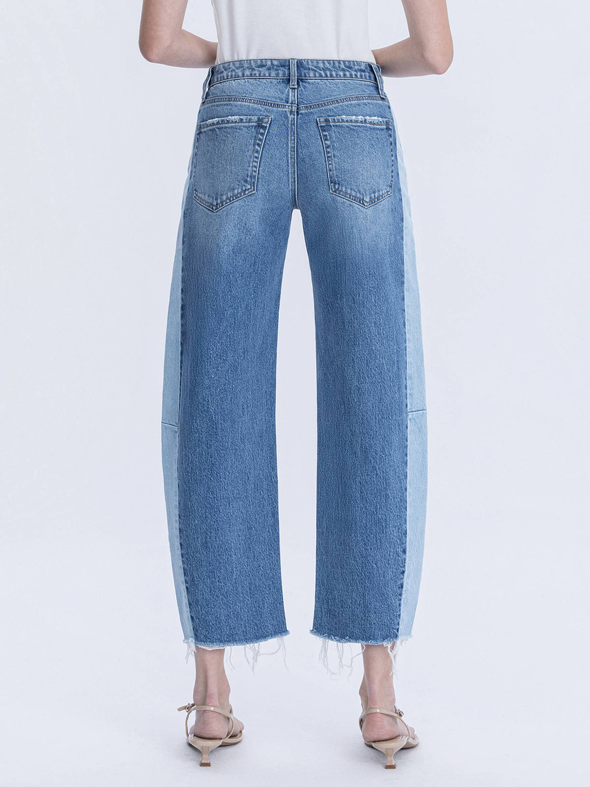 Two Tone High Rise Barrel Jean