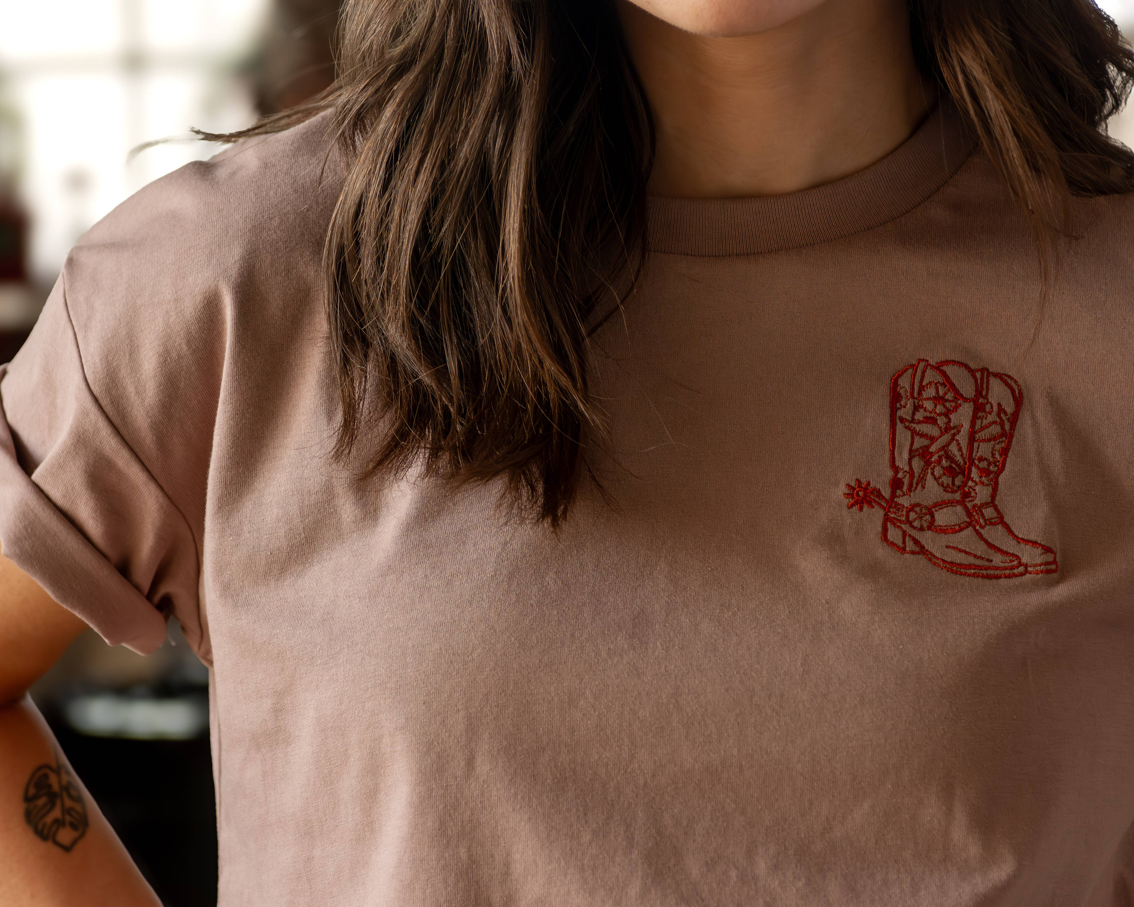 Cowboy Boot Embroidered Western Crop Tee