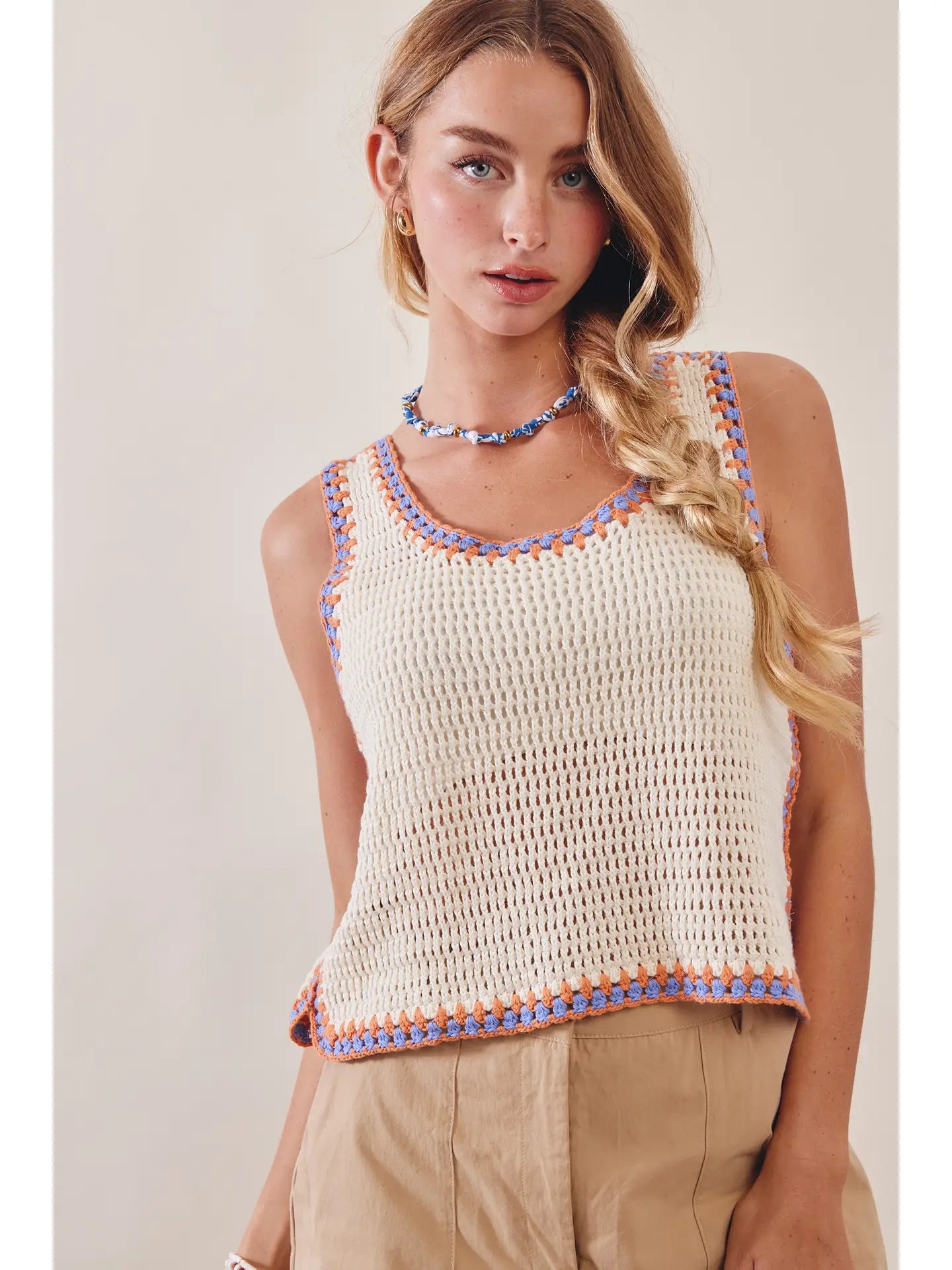 Contrast Trim Crochet Tank