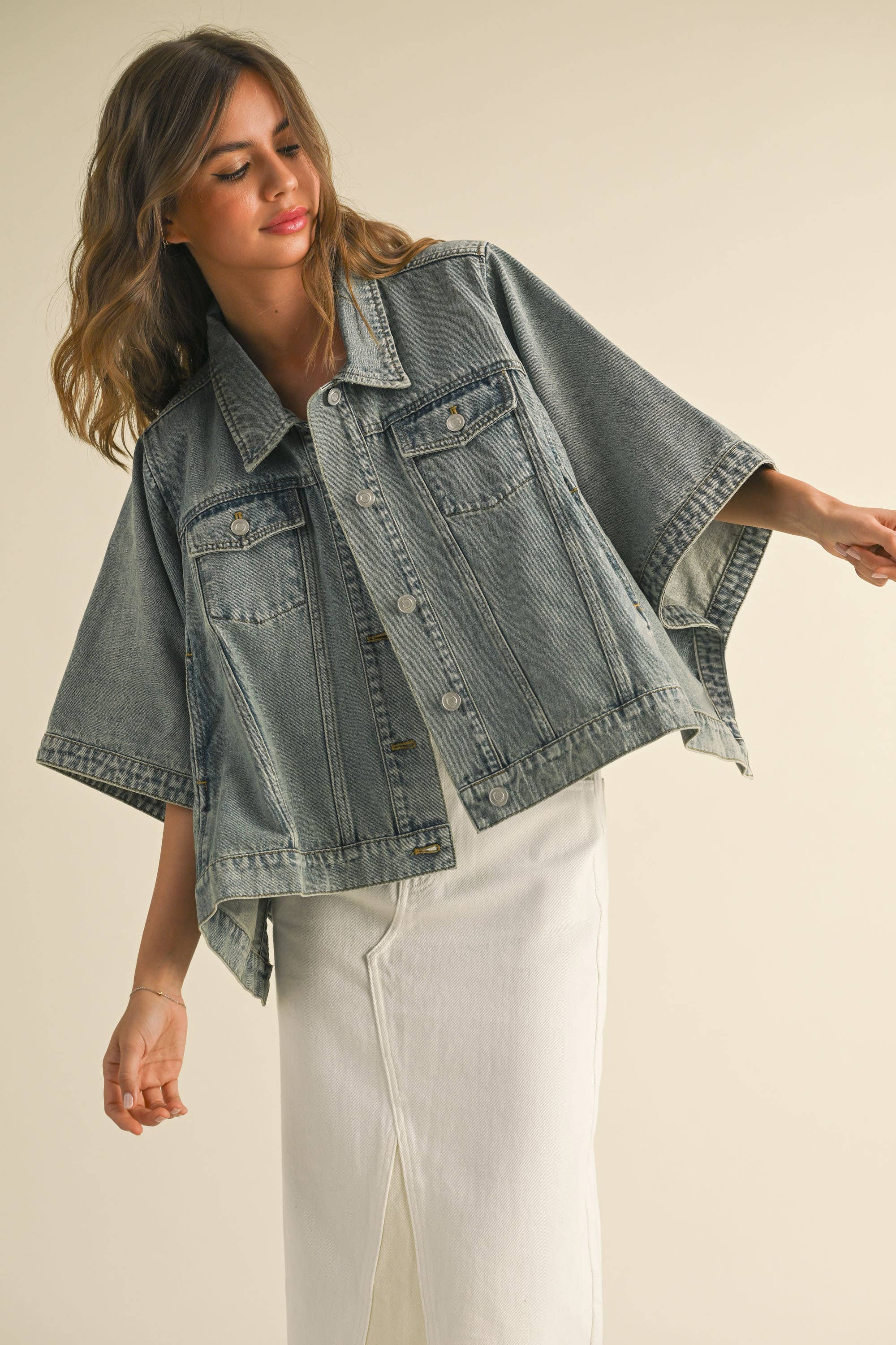 J3963   CAPE STYLE DENIM JACKET