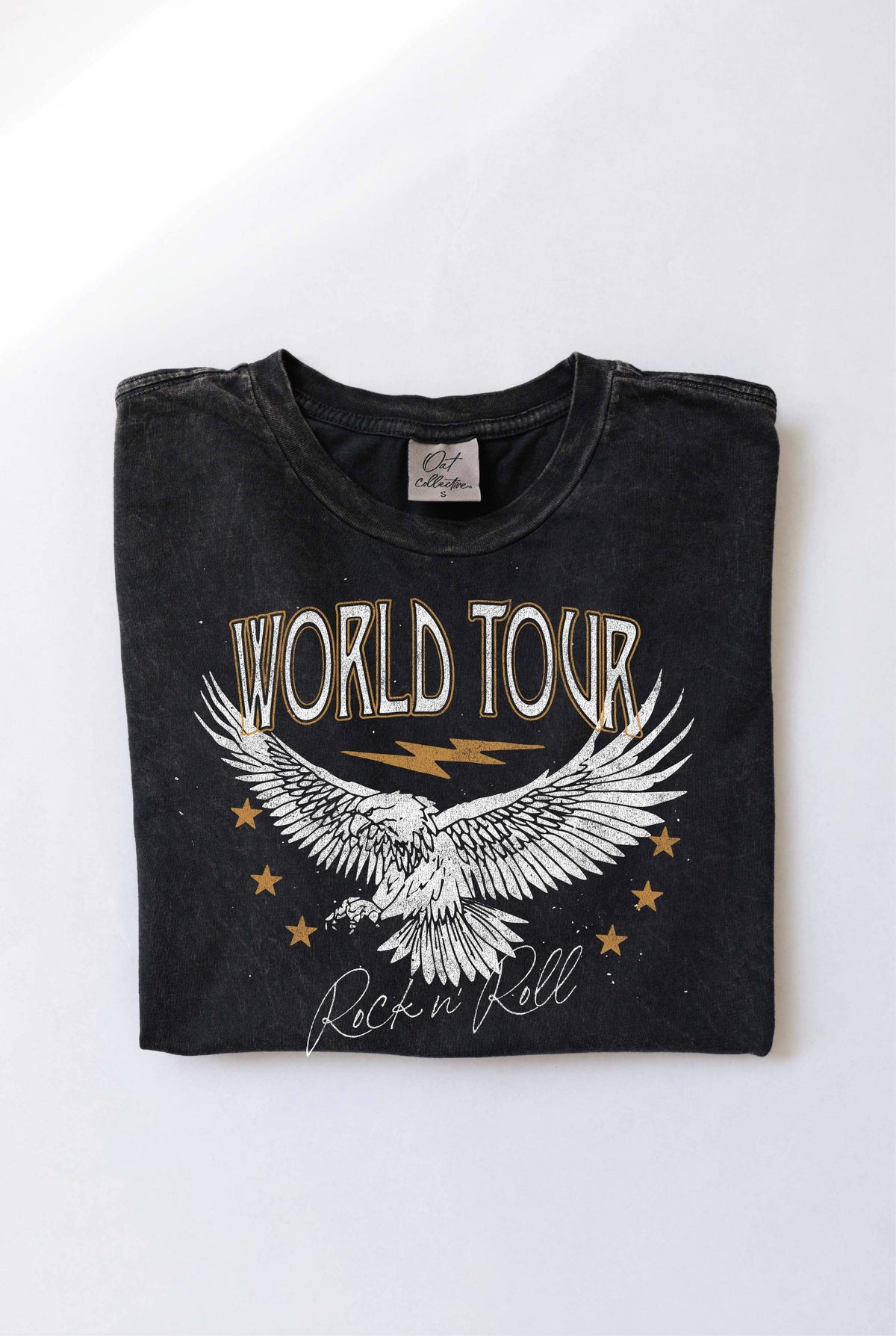 WORLD TOUR ROCK N' ROLL Mineral Washed Graphic Top