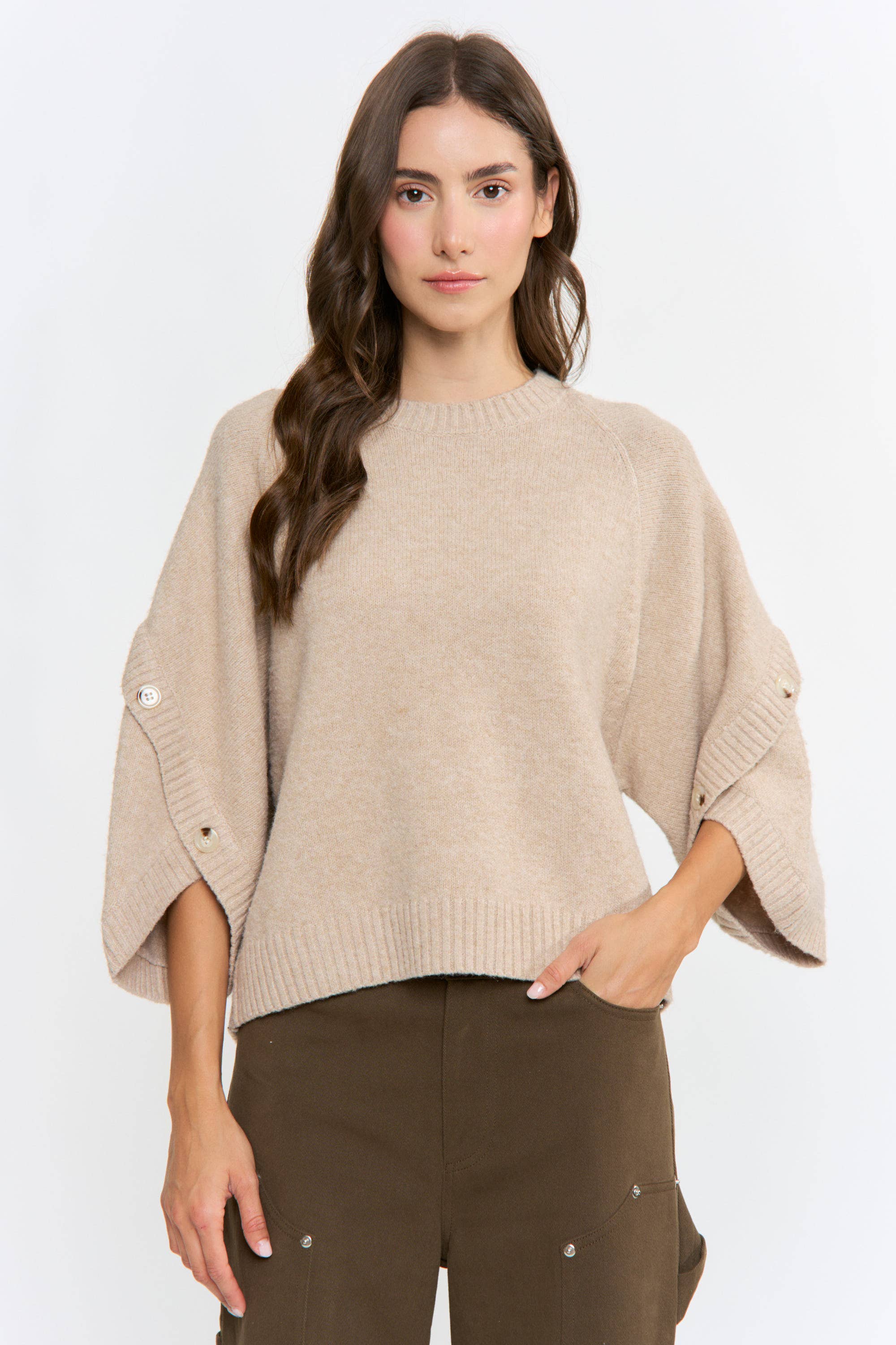 CJW27001 BUTTON SLEEVE KNIT PULLOVER