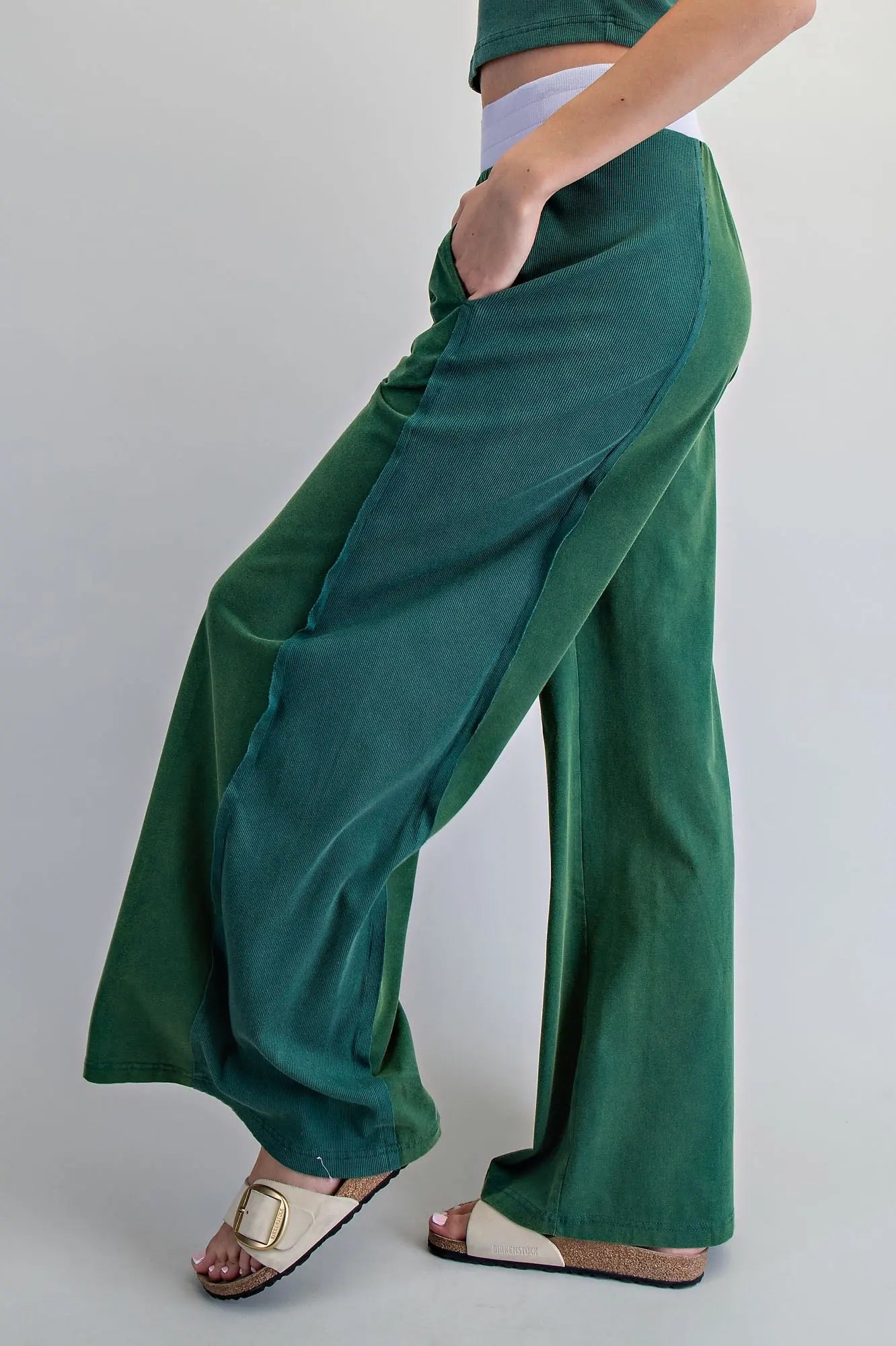 Contrast Waist Wide Leg Pants