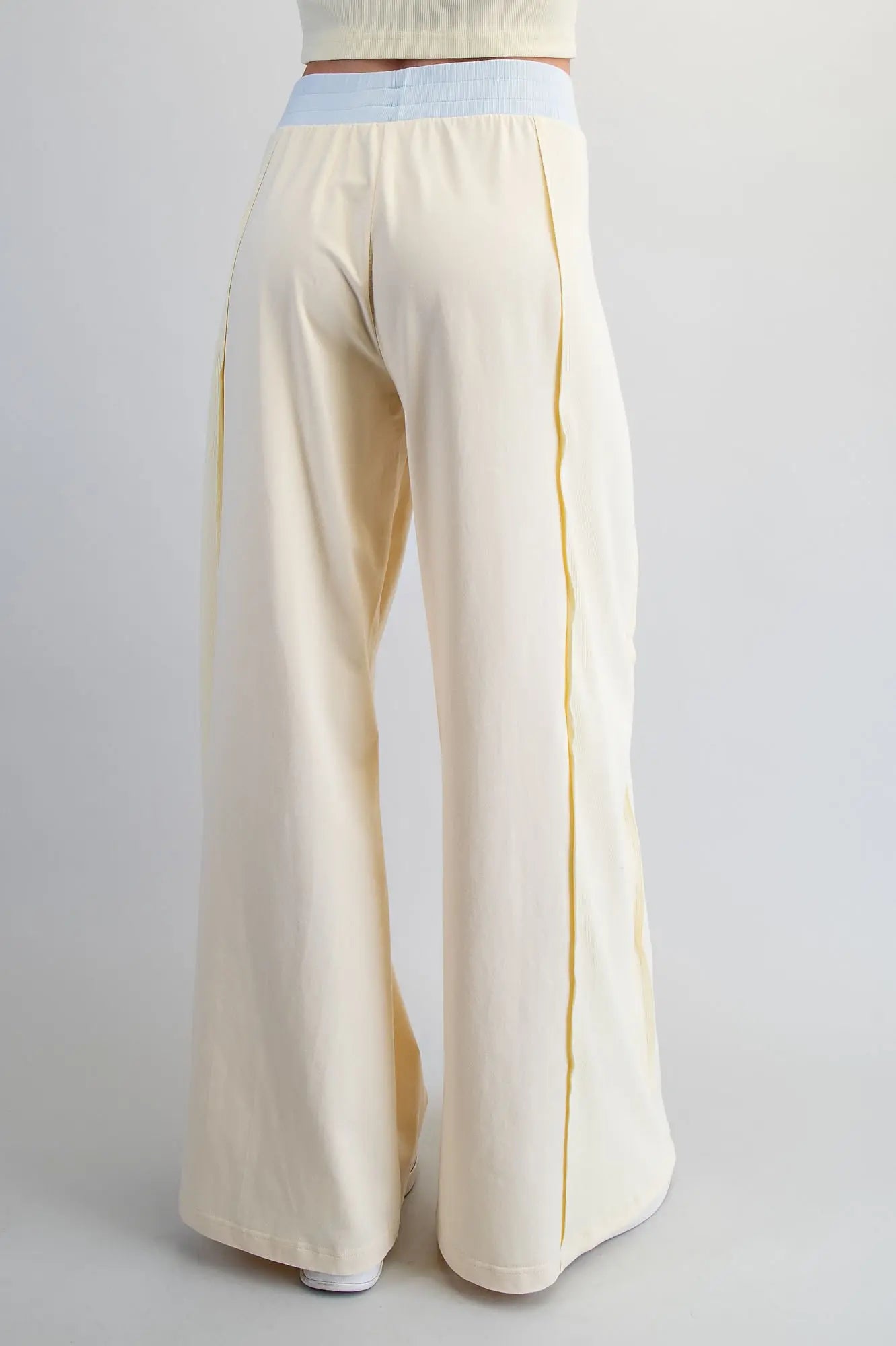 Contrast Waist Wide Leg Pants
