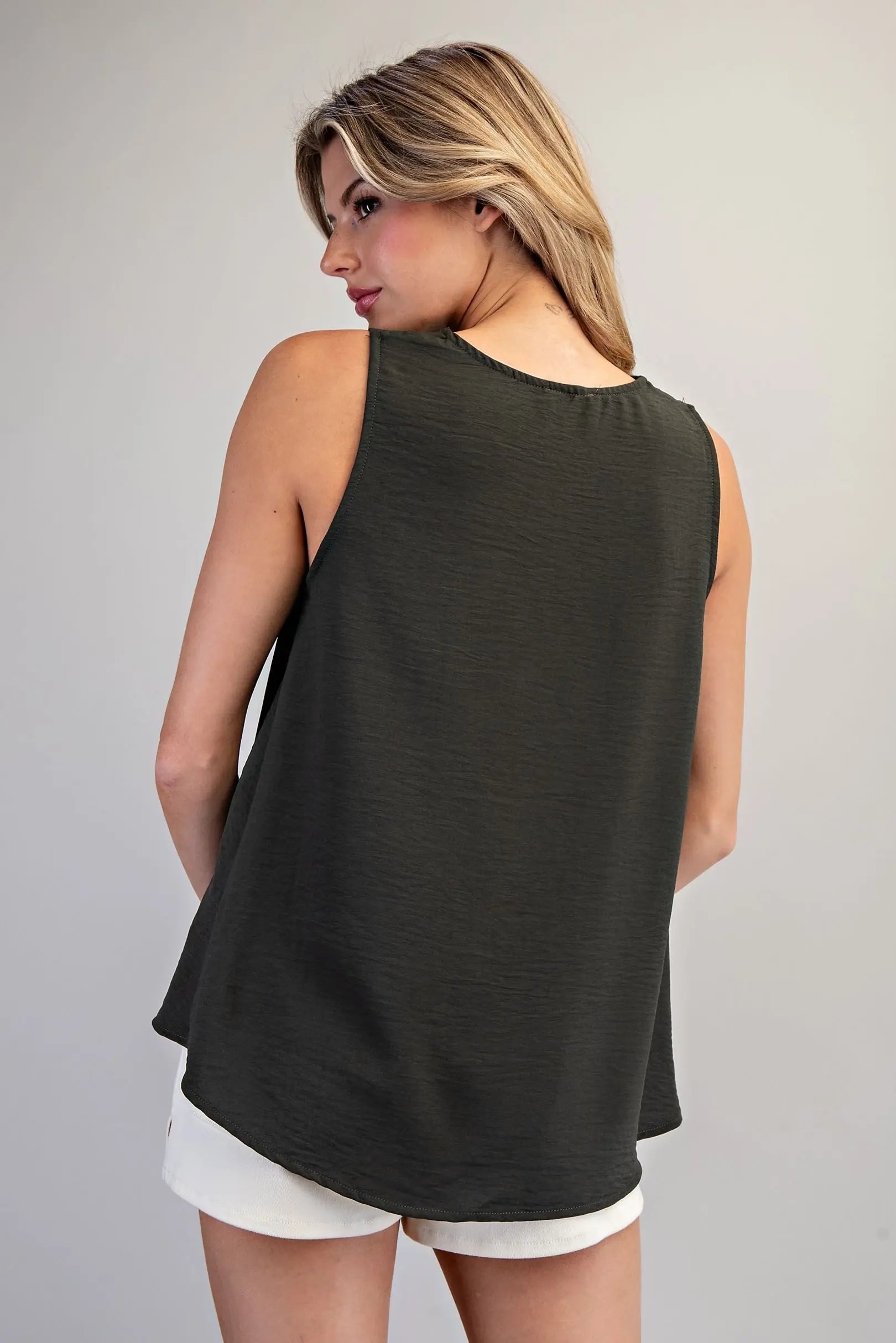 V-Neck Sleeveless Bubble Blouse