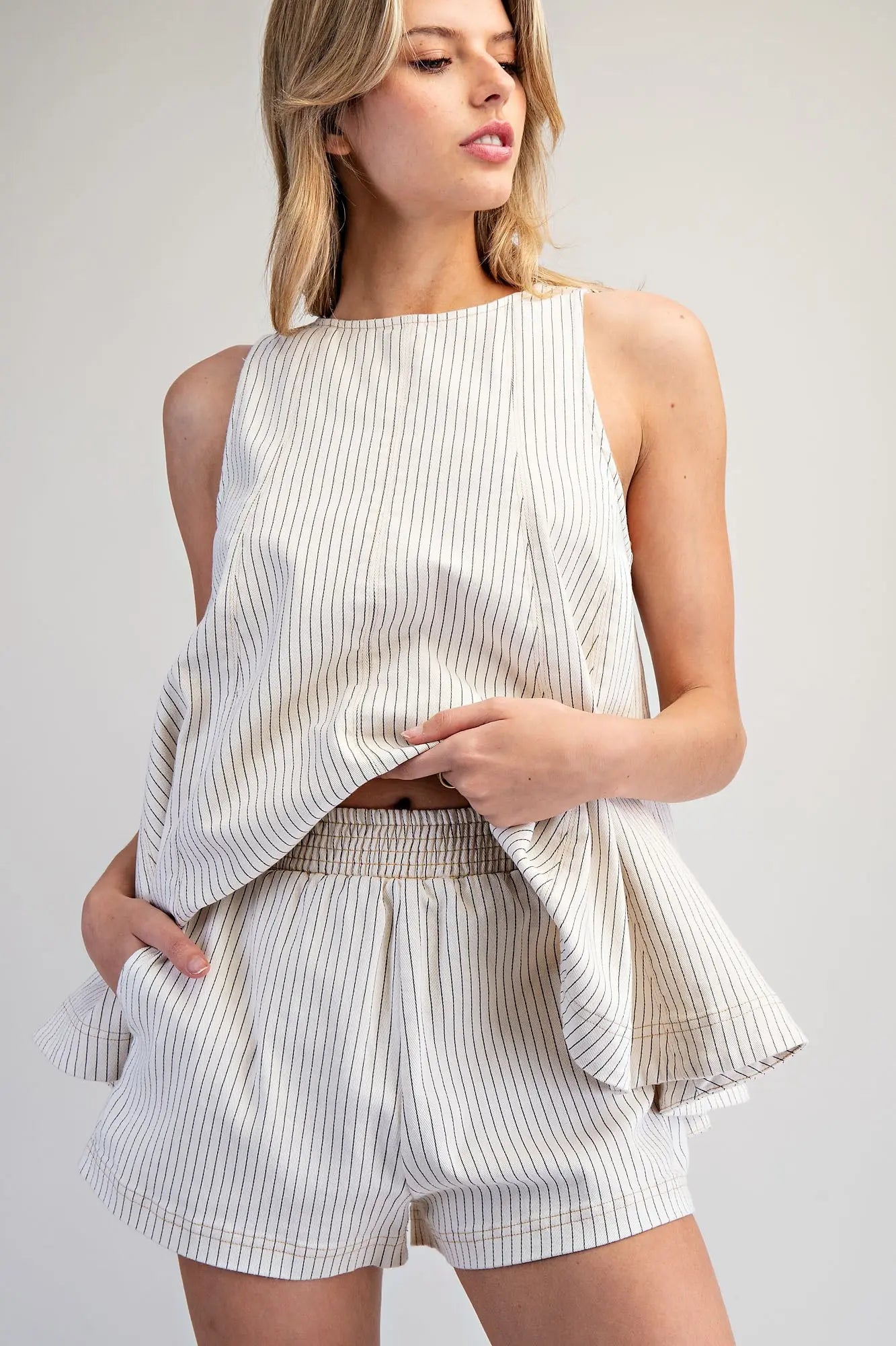 Mineral Washed Striped Shorts
