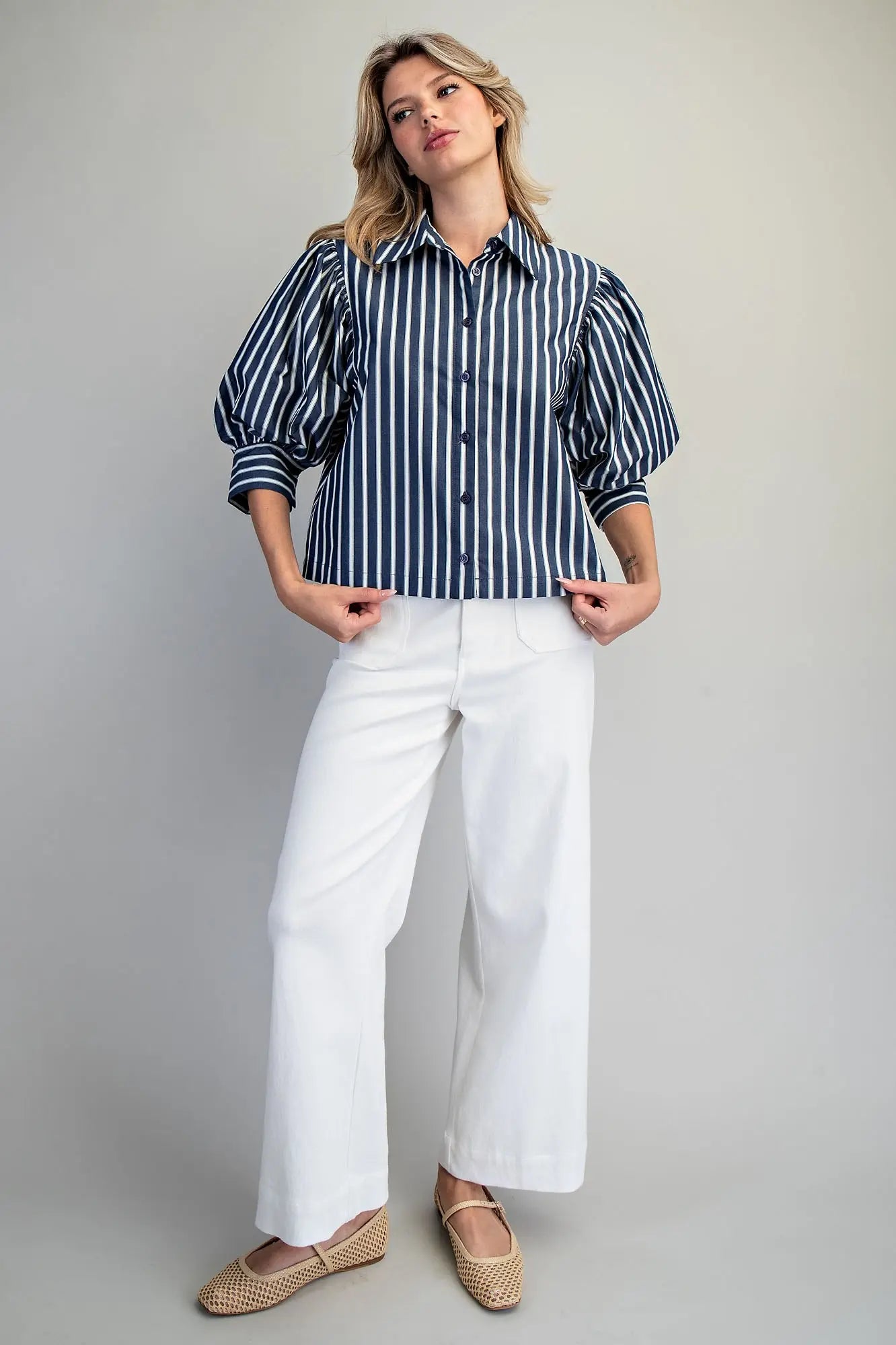 Striped Button Down Cropped Shirt