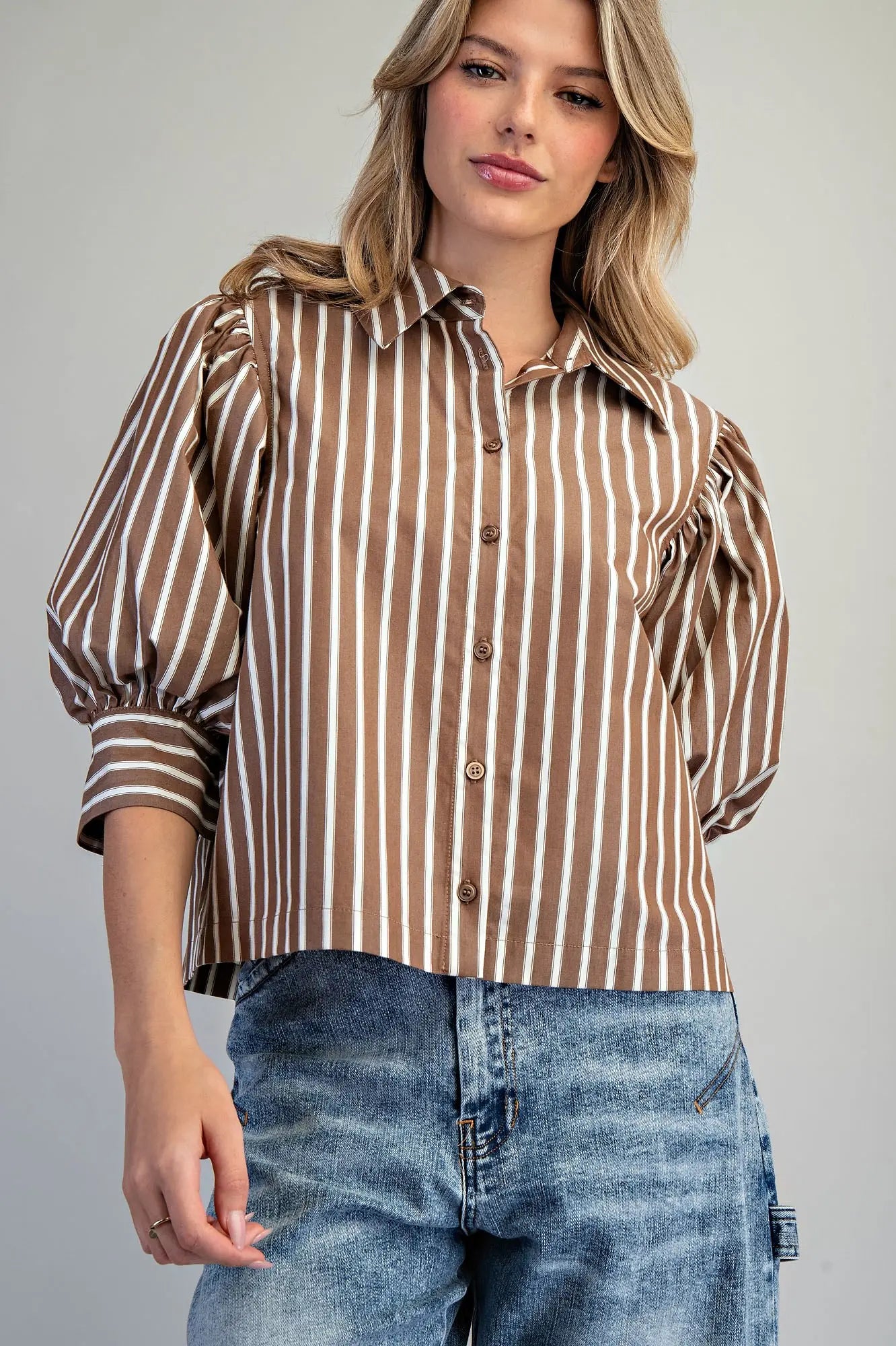 Striped Button Down Cropped Shirt