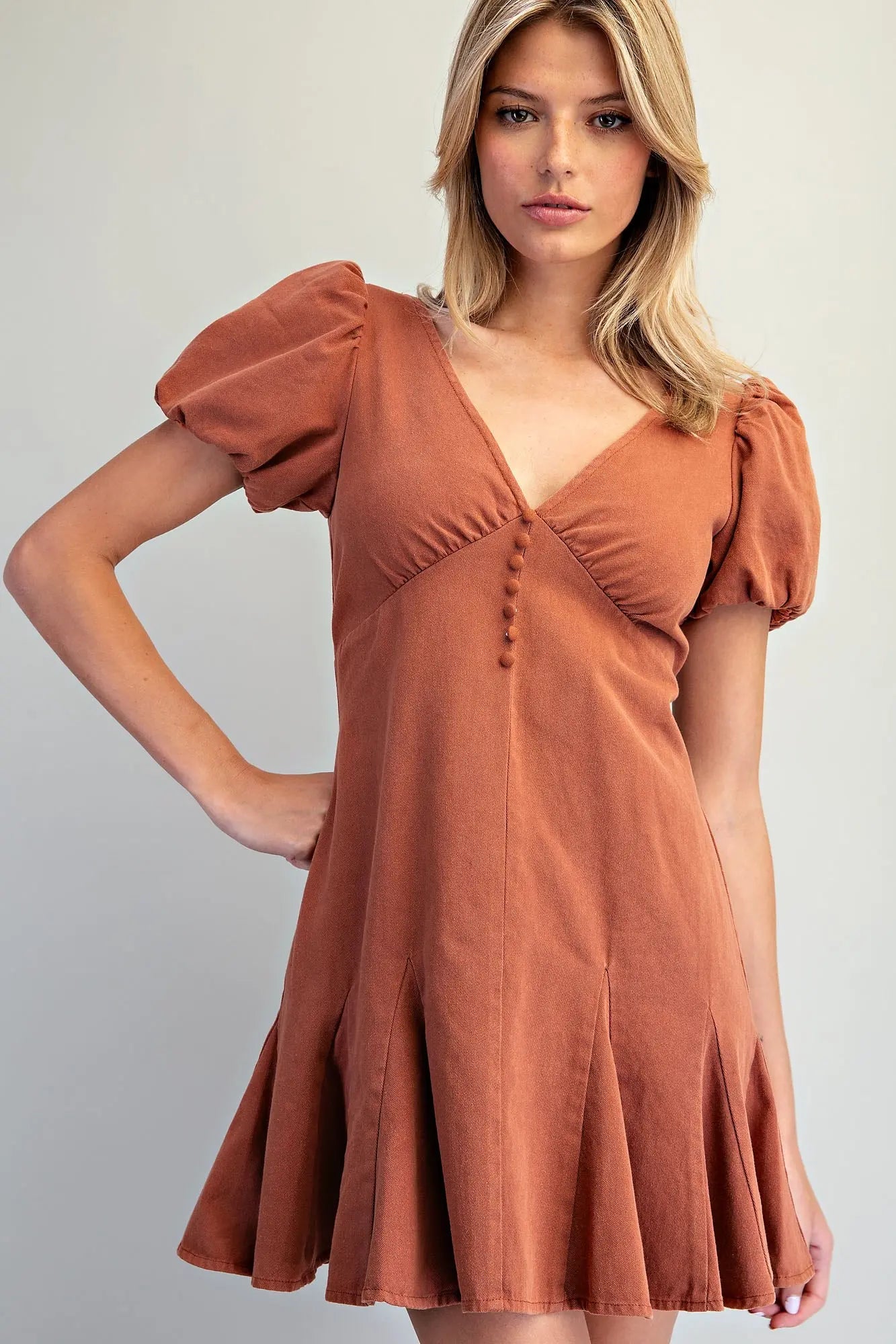 Mineral Wash Button Front Mini Dress