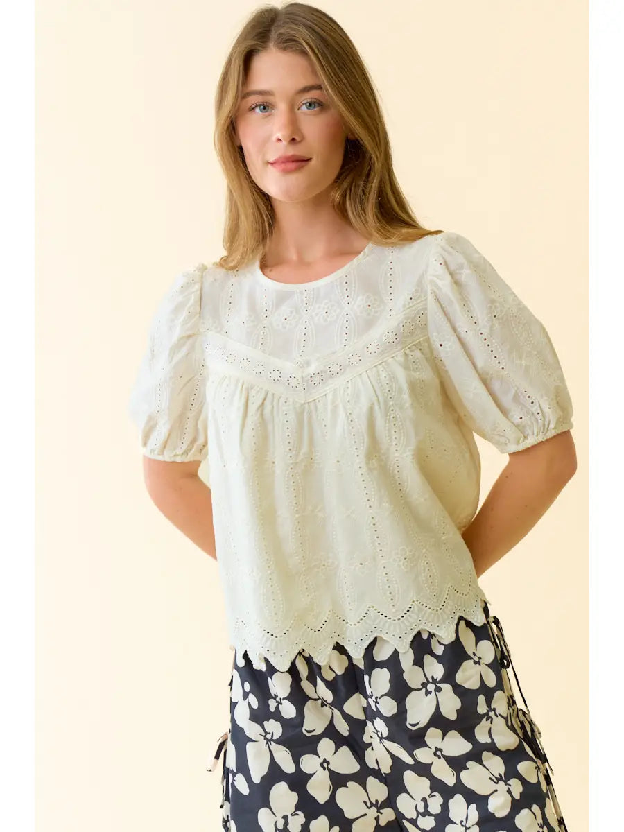 Eyelet Puff Sleeve