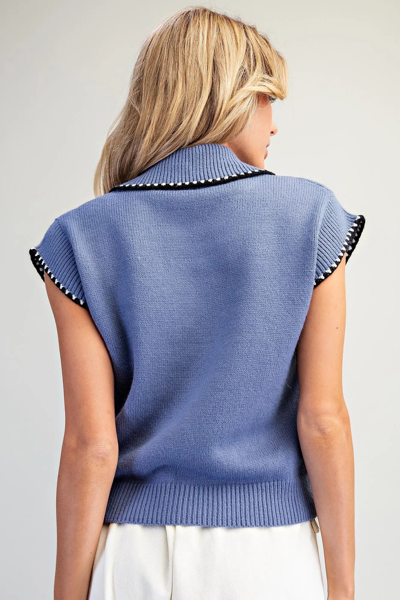Contrast Stitch Polo Knit Top