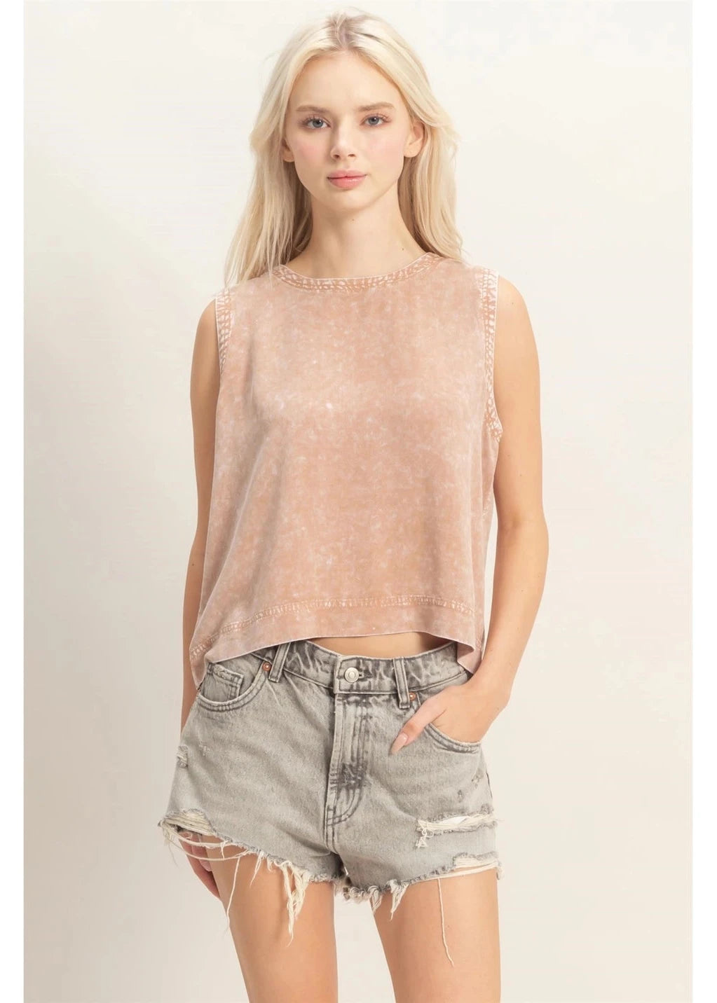 Mineral Wash Button Back Sleeveless Top