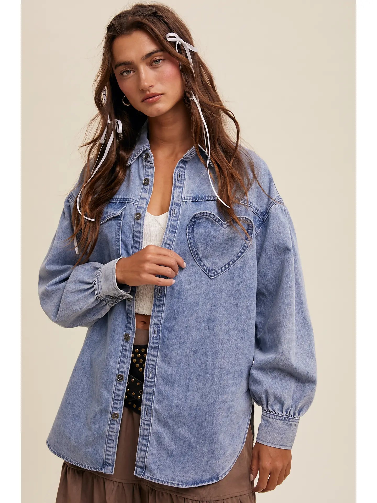 Heart Pocket Oversized Denim Jacket